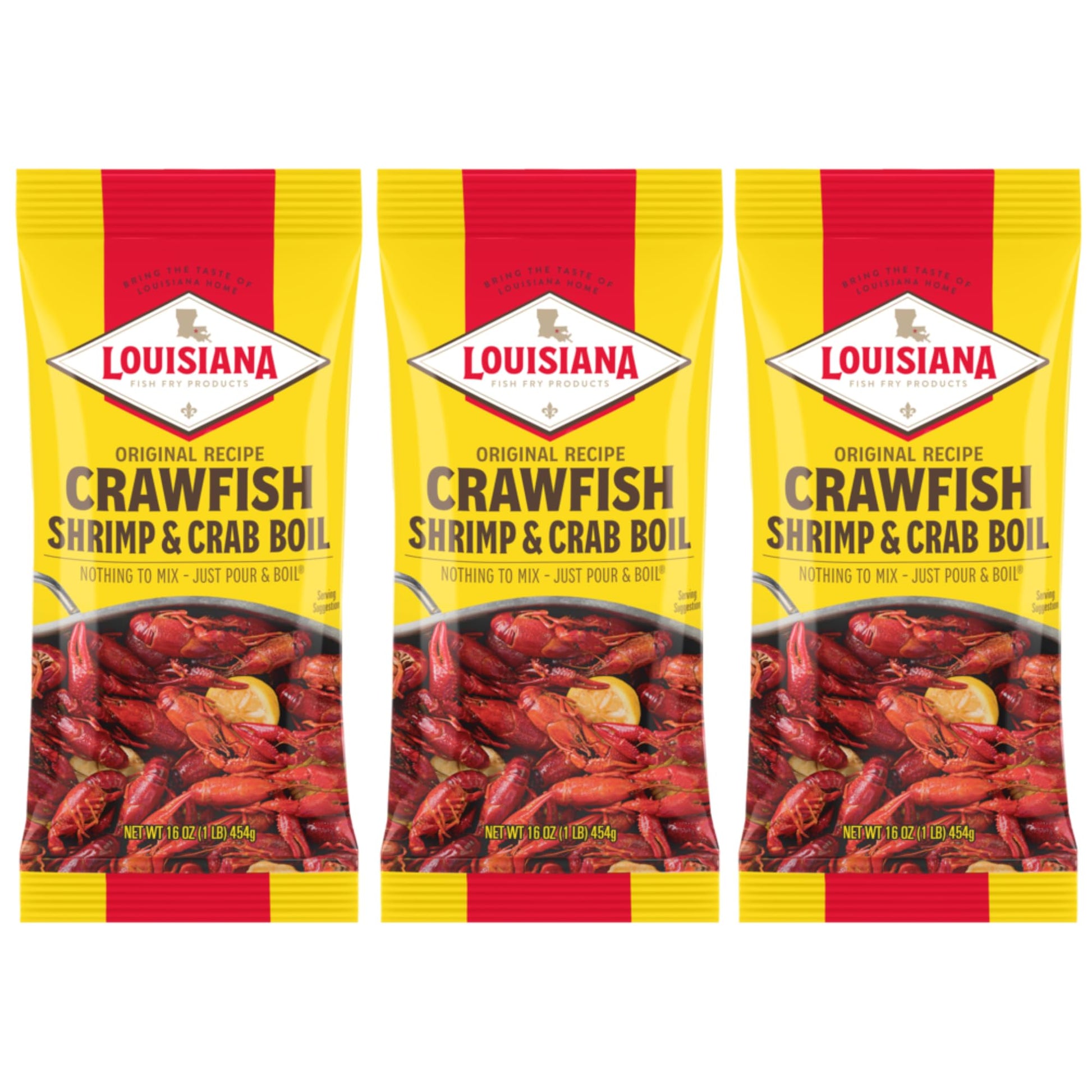 Louisiana Fish Fry Crawfish, Shrimp & Crab Boil, 16oz, Pack of 3, 48 Ounce