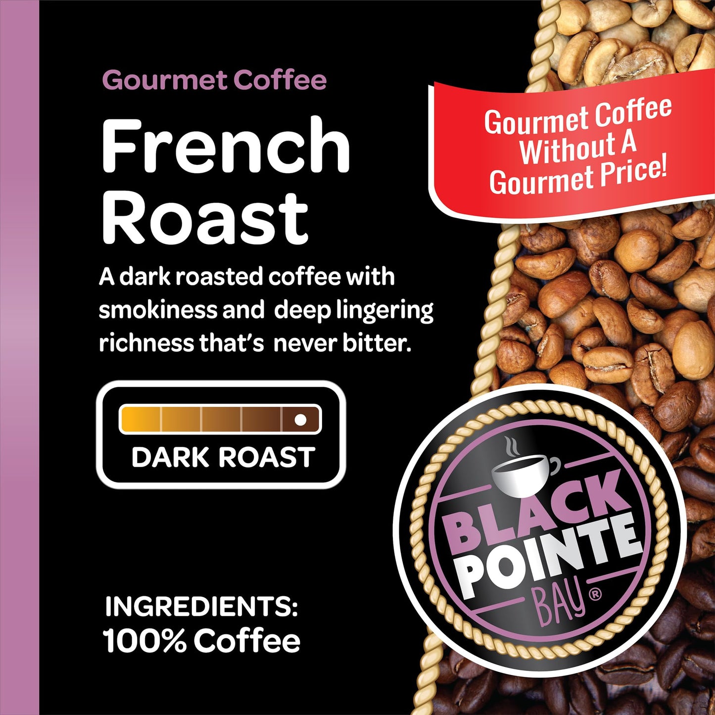 Black Pointe Bay Coffee French Roast, Dark Roast, 80 Count, Single Serve Coffee Pods For Keurig K-Cup Malt-Inspired