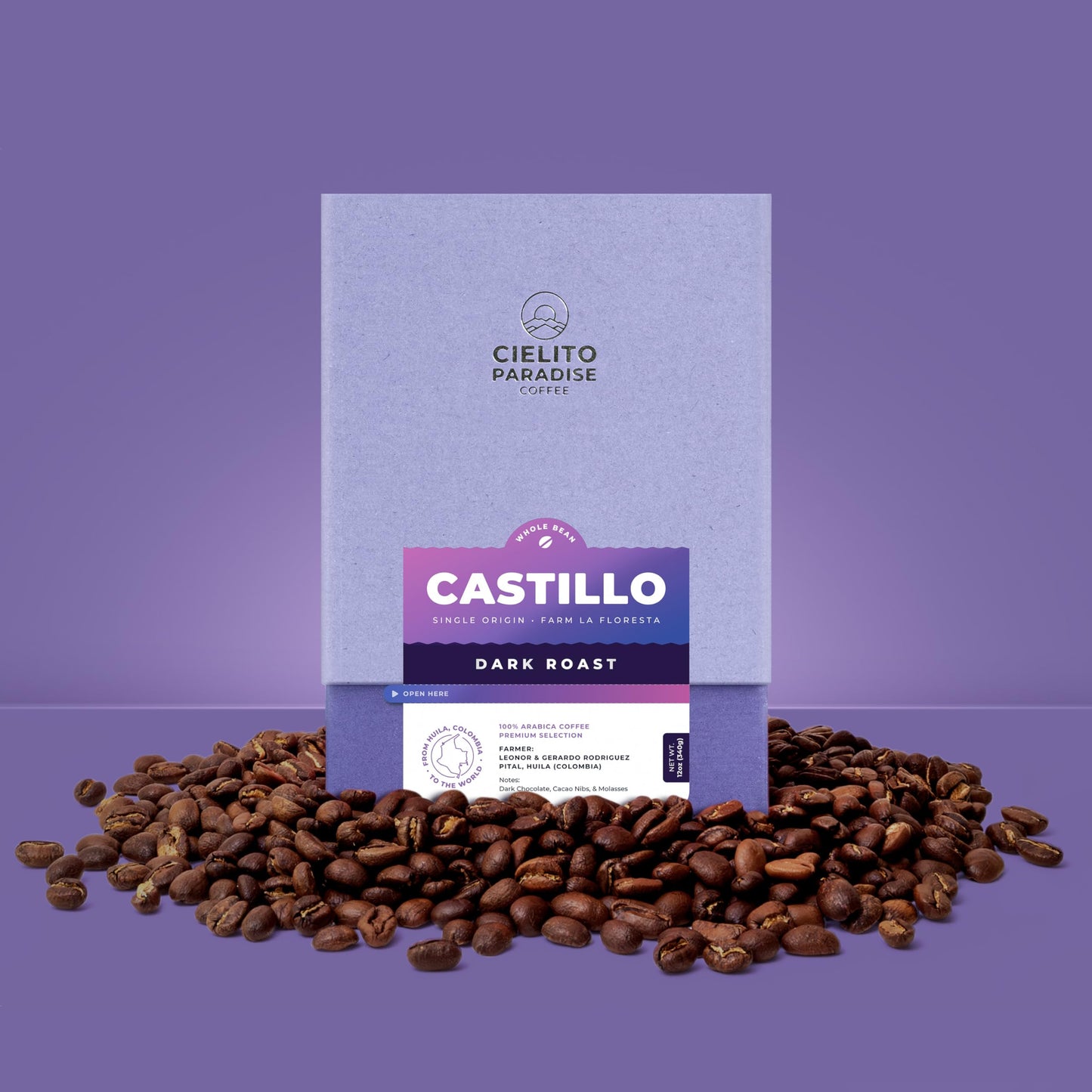 Castillo, Dark Roast Cielito Paradise Coffee Whole Bean Huila Colombia Single Origin, Versatile And Savory With Notes Of Dark Ch