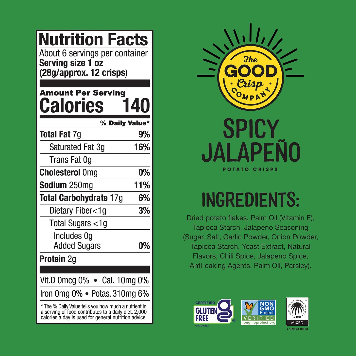 The Good Crisp Company, Spicy Jalapeno, Gluten Free Potato Chips (5.6 Ounce Canisters, Pack Of 8), Non-Gmo, Allergen Friendly, Potato Chip Snack Pack, Gluten Free Snacks