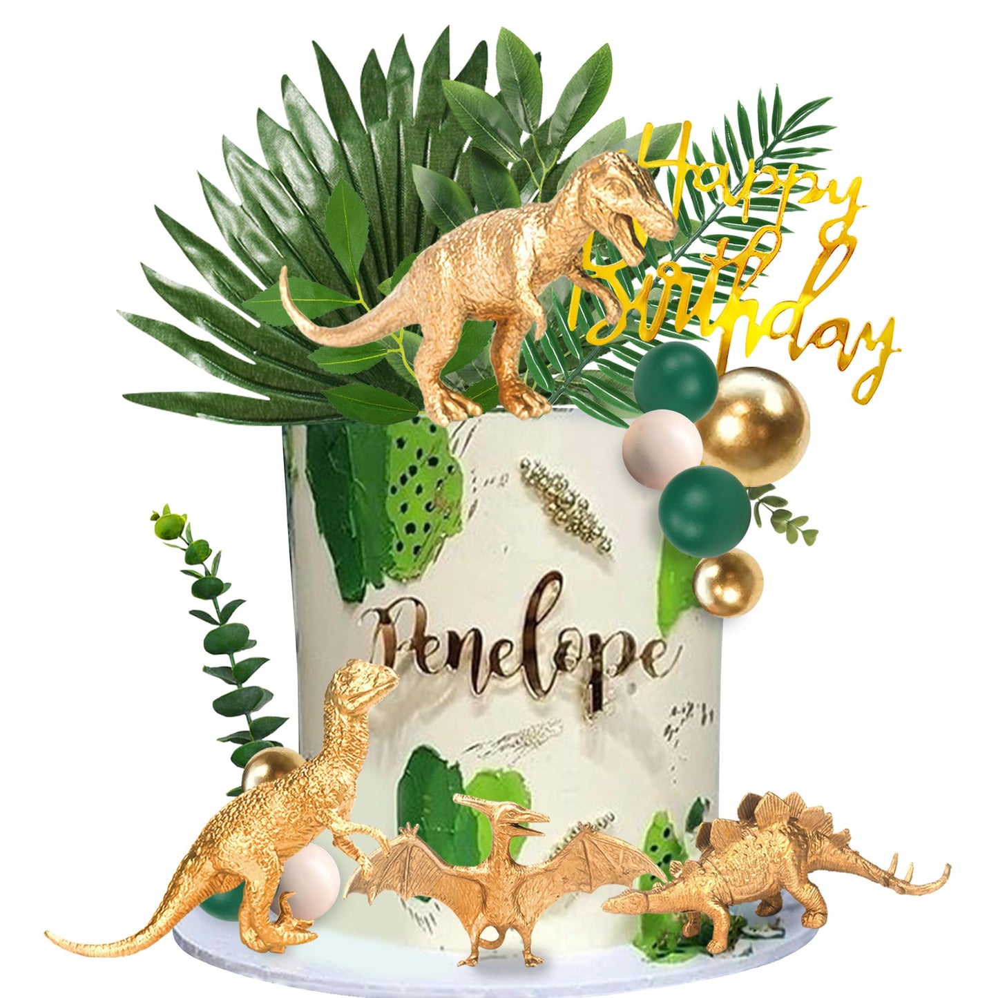 DRWATE 21 PCS Gold Dinosaur Cake Toppers, Plastic & Foam Figures for Birthday, Baby Shower, Dinosaur Theme Party