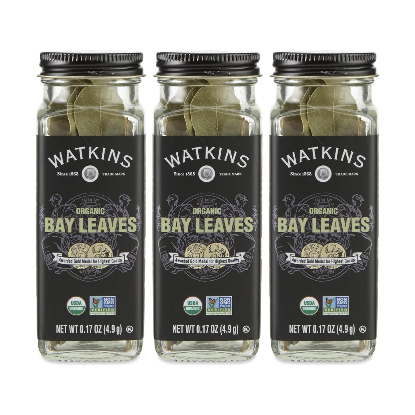 Watkins Gourmet Organic Spice Jar, Bay Leaves, 0.17 Ounce Jar, 3 Count