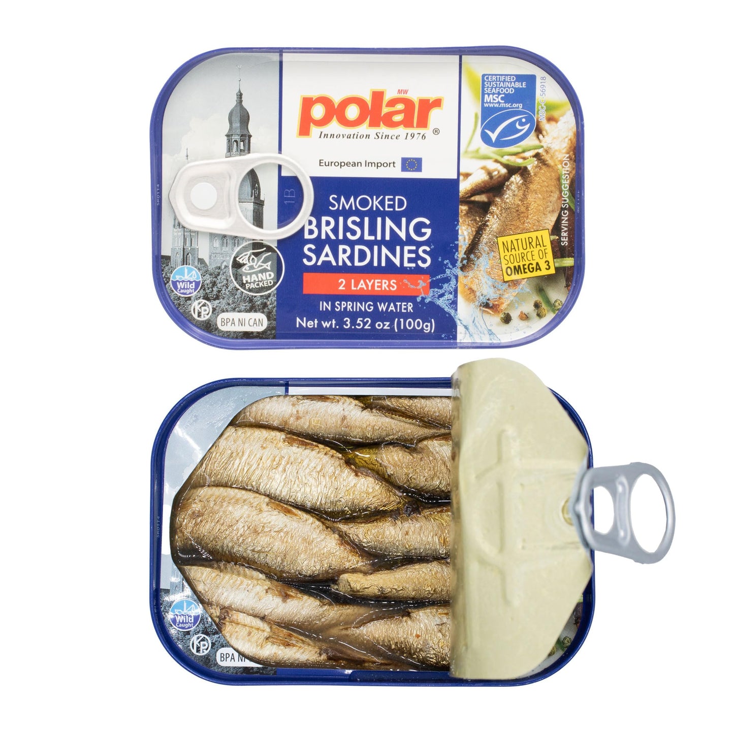 MW Polar Smoked Brisling Sardines in Spring Water, 3.52 oz Can, Wild Caught, Pack of 1