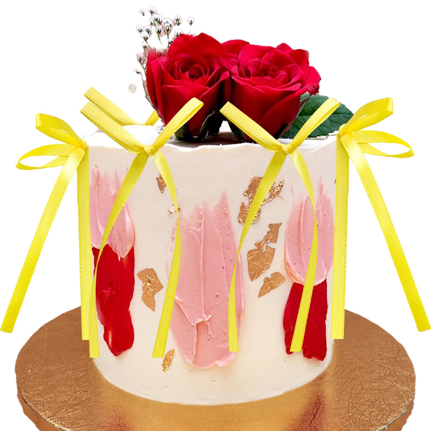 Gyufise 30Pcs Bowknot Cake Toppers, Yellow Cake Decorations for Birthdays, Weddings, Baby Showers, Size: 2.9x5.7 inches