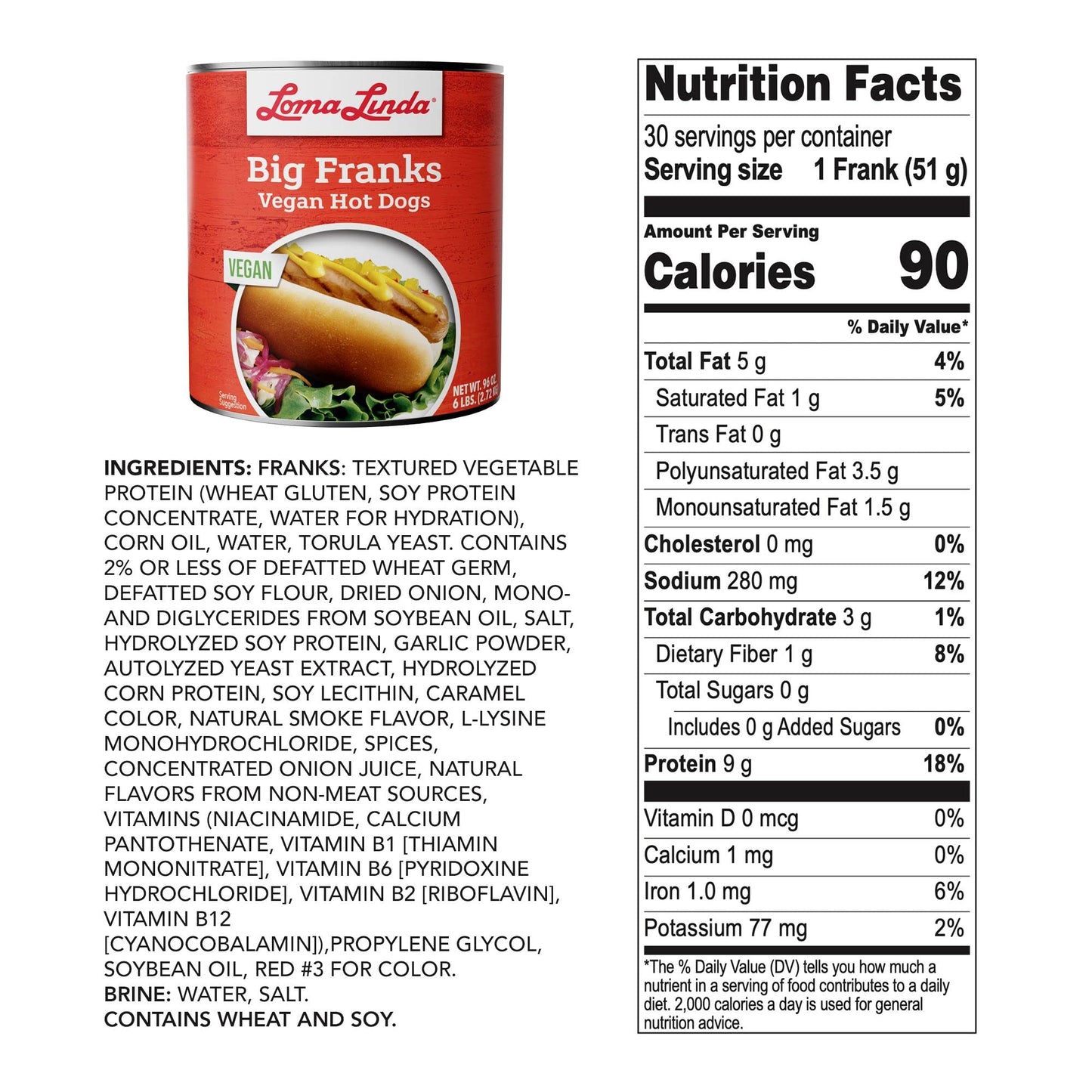 Loma Linda - Plant-Based Meat Substitute (96 Oz) (Big Franks, 6 Pack)