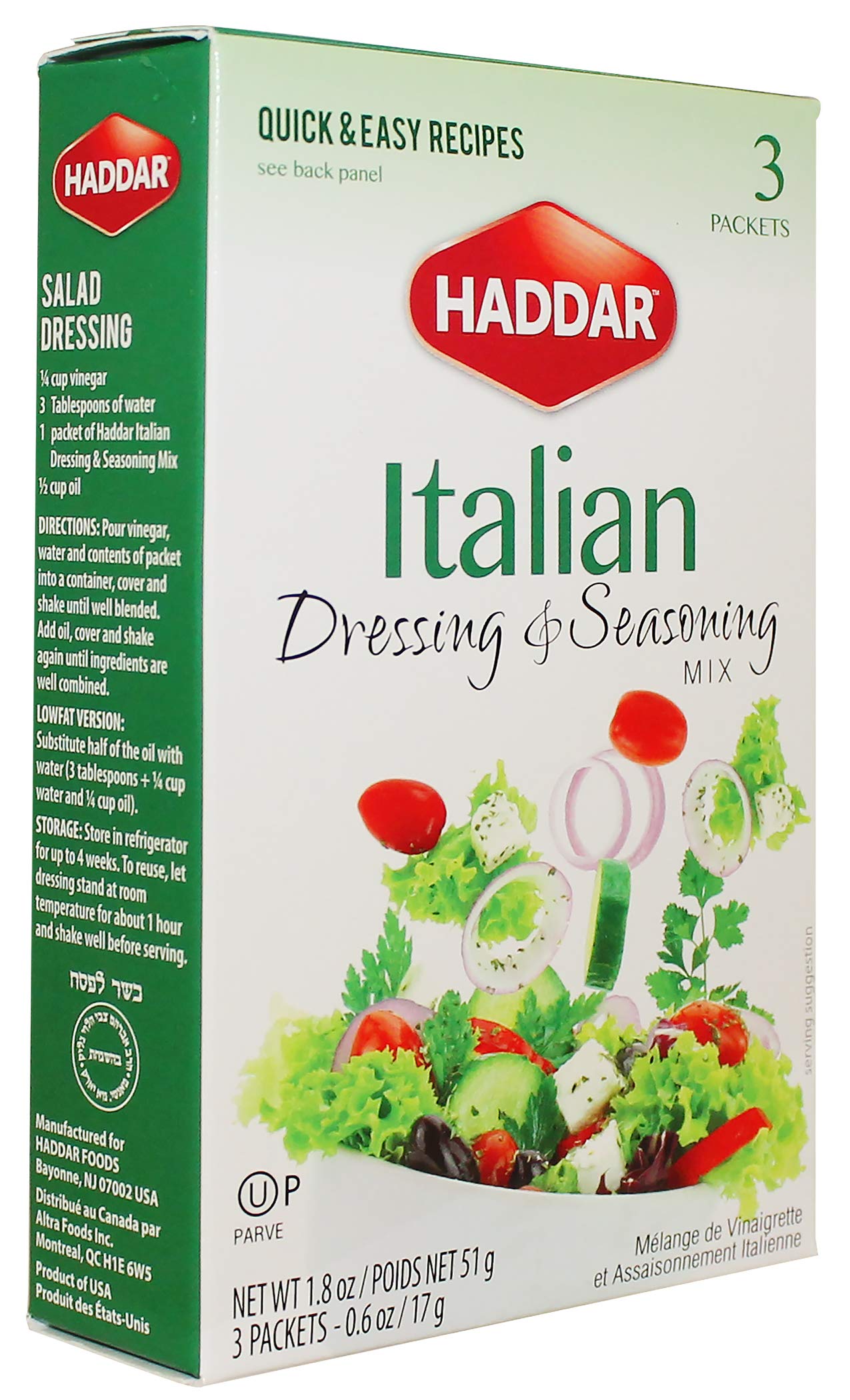 Haddar, Gluten Free Italian Dressing & Seasoning Mix 1.8Oz, 4 Pack (12 Packets) For Seasoning And Salad Dressing