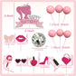 Jevenis Birthday Hot Pink Girl Birthday Cake Decoration Pink Girls Birthday Decoration Pink Balls Palm Leaves Heels Lipstick Bag