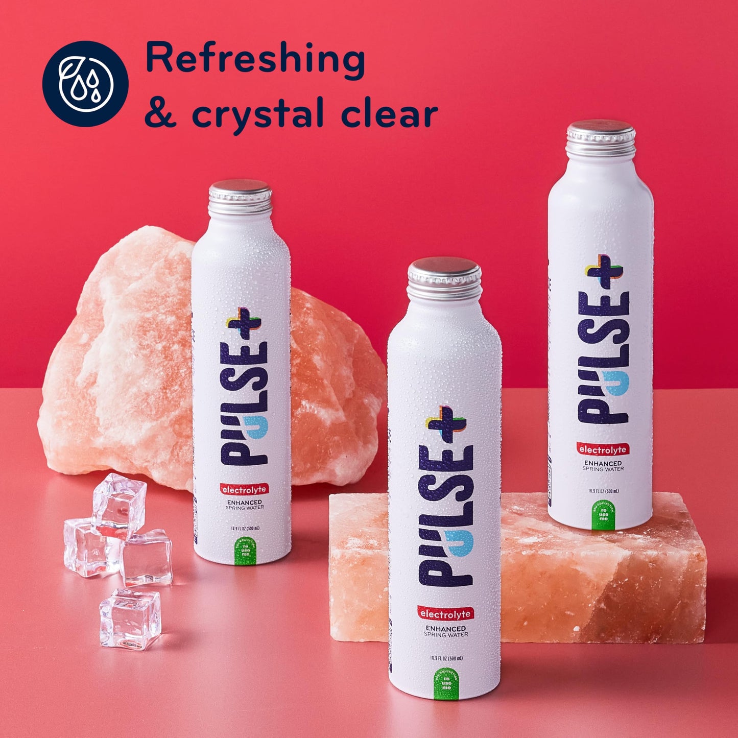 Pulse+ Electrolyte Water - Naturally Filtered Spring Water, 16.9 oz Aluminum Bottles, BPA-Free, Case of 12