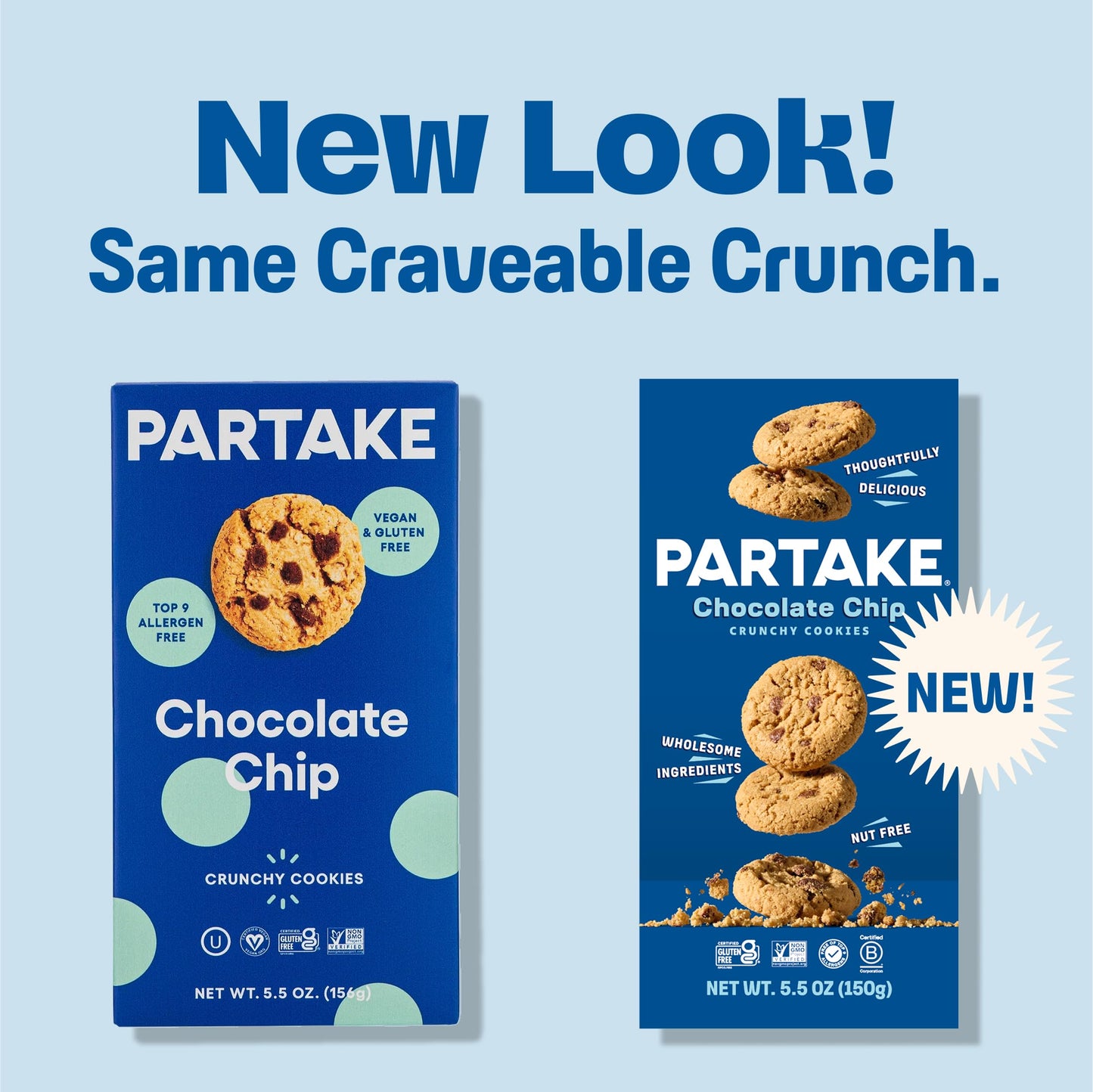 Gluten Free Partake Crunchy Chocolate Chip Cookies + Classic Graham Crackers Variety Pack - Vegan - Free From the Top 9 Allergen