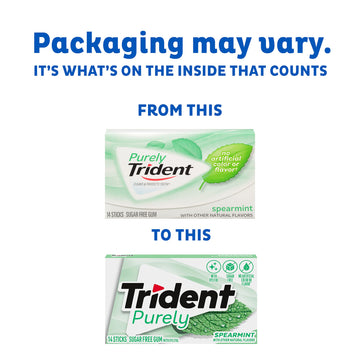 Trident Purely Spearmint Sugar Free Gum, 12 Packs Of 14 Pieces (168 Total Pieces)
