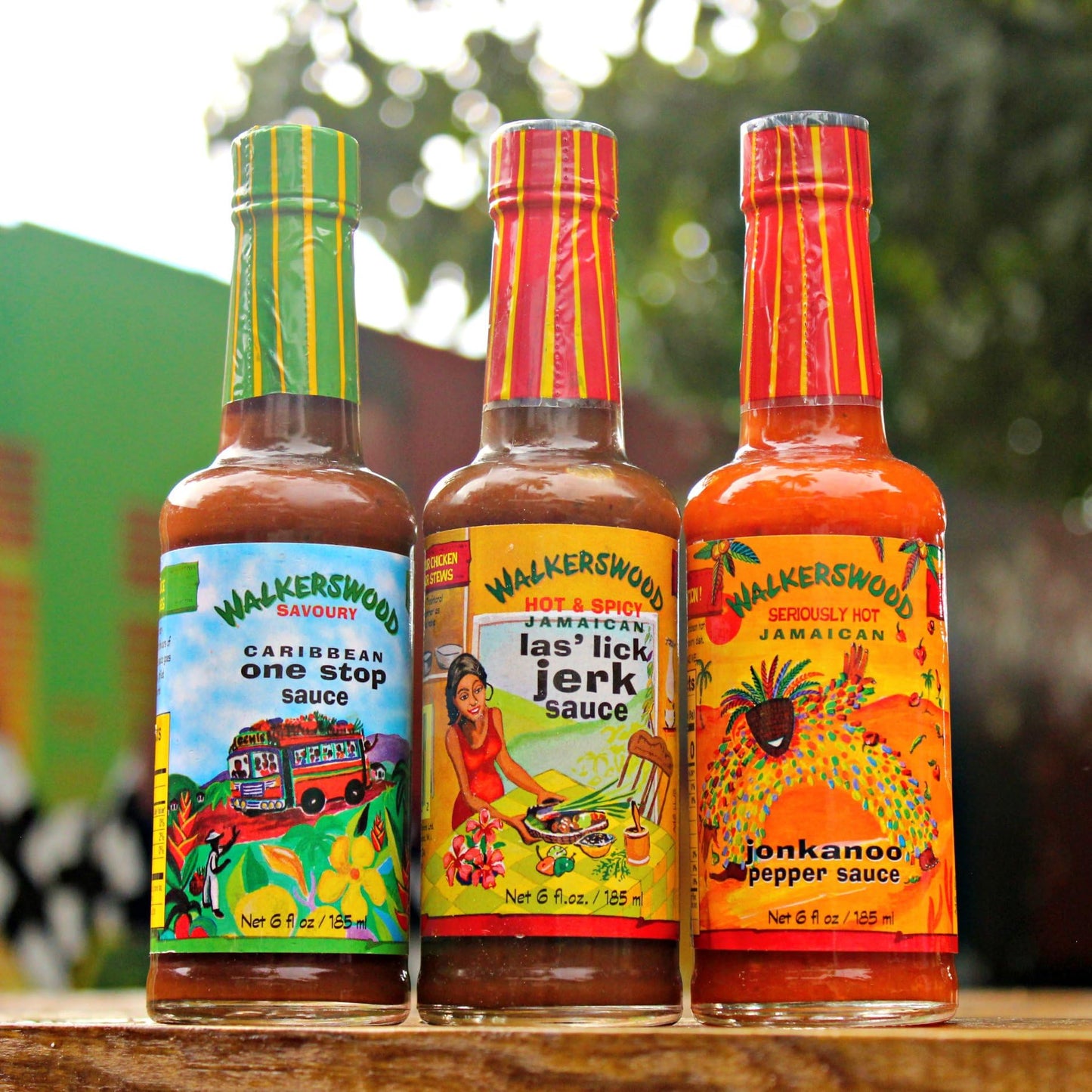 Walkerswood Hot & Savory Sauce Kit - 1 X 6Oz Fire Stick Sauce, 1 X 6Oz Hot Jonkanoo Pepper Sauce, 1 X 6Oz Zesty Caribbean One St