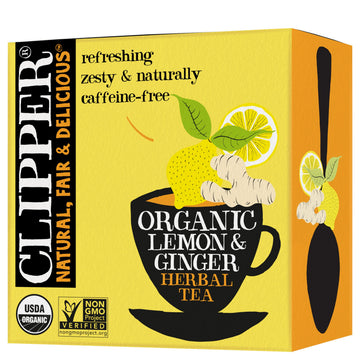 Clipper Tea Lemon & Ginger Teabags - Caffeine Free, USDA Organic, 50 Count