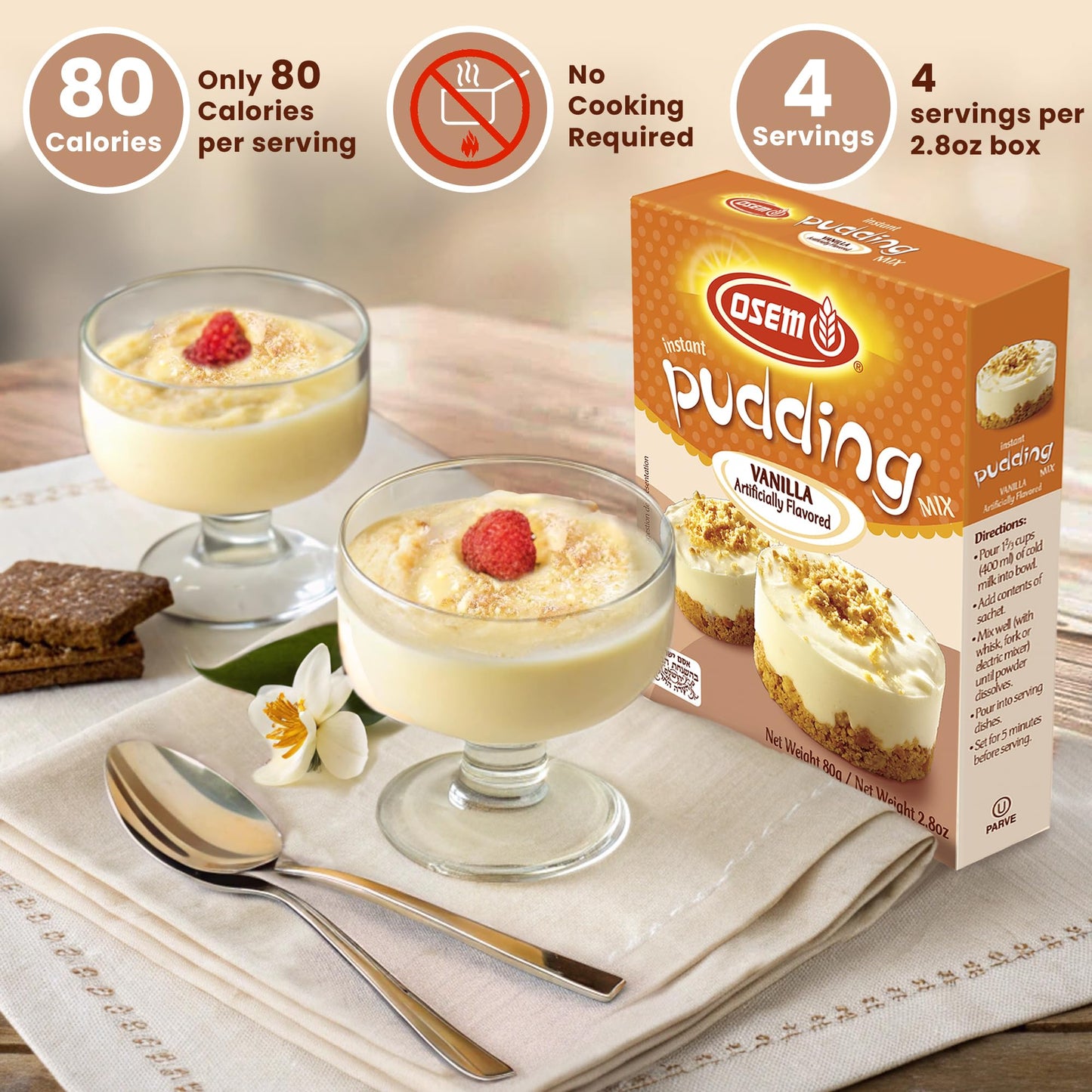 Osem Instant Pudding, Vanilla Flavor, 2.8 Oz (Pack of 6) – 80 Calories/Serving, Quick & Easy Dessert, 24 Servings Total