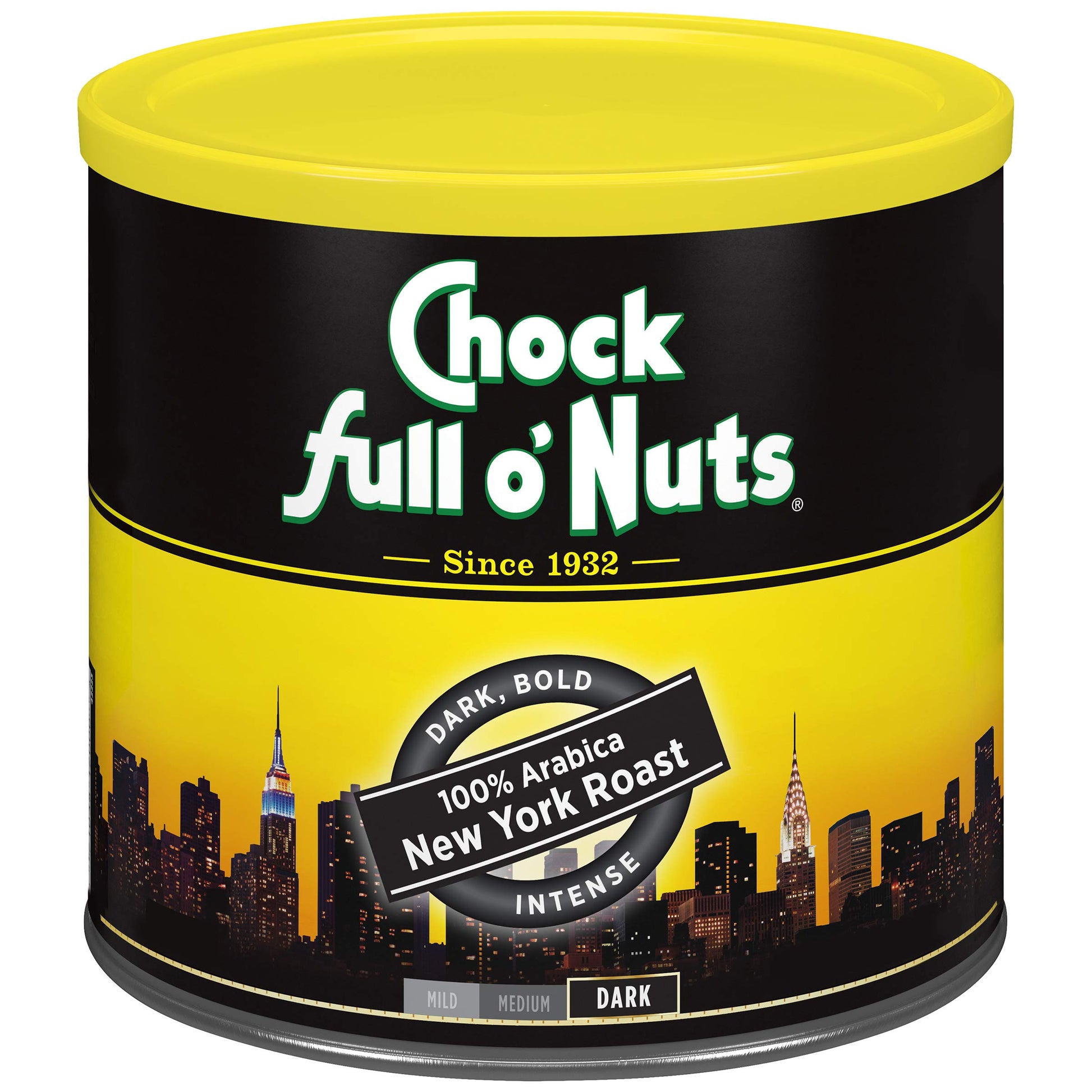 Chock Full O Nuts New York Roast Ground Coffee - Top-Grade Beans In Recyclable Steel Can - Rich Flavor & Aroma  Dark Roast - Perfect For Drip  Pour-Over  Percolator - 23 Oz Can