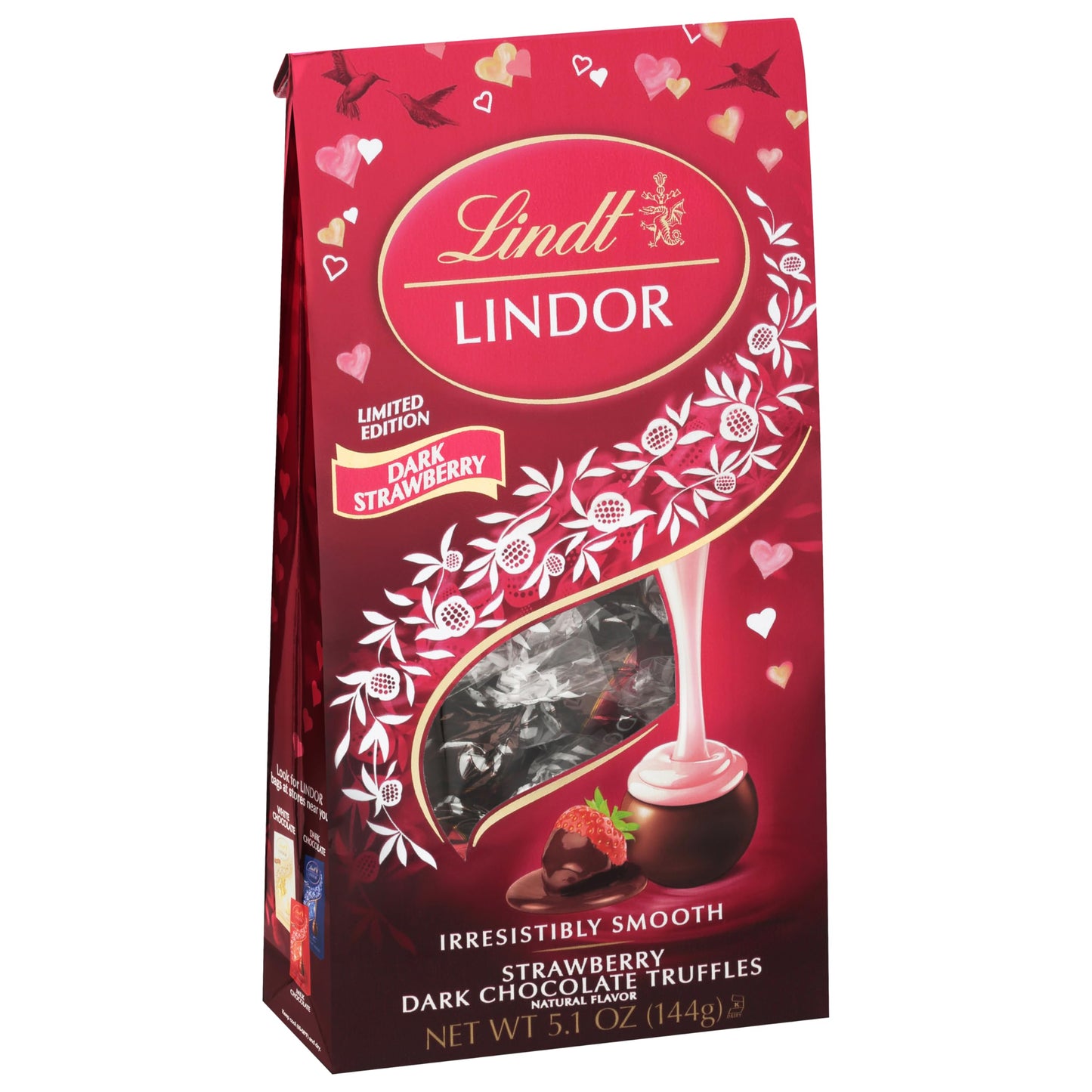 Lindt Lindor Strawberry Dark Chocolate Candy Truffles  ValentineS Day Dark Chocolate With Smooth  Melting Center  5.1 Oz. Bag
