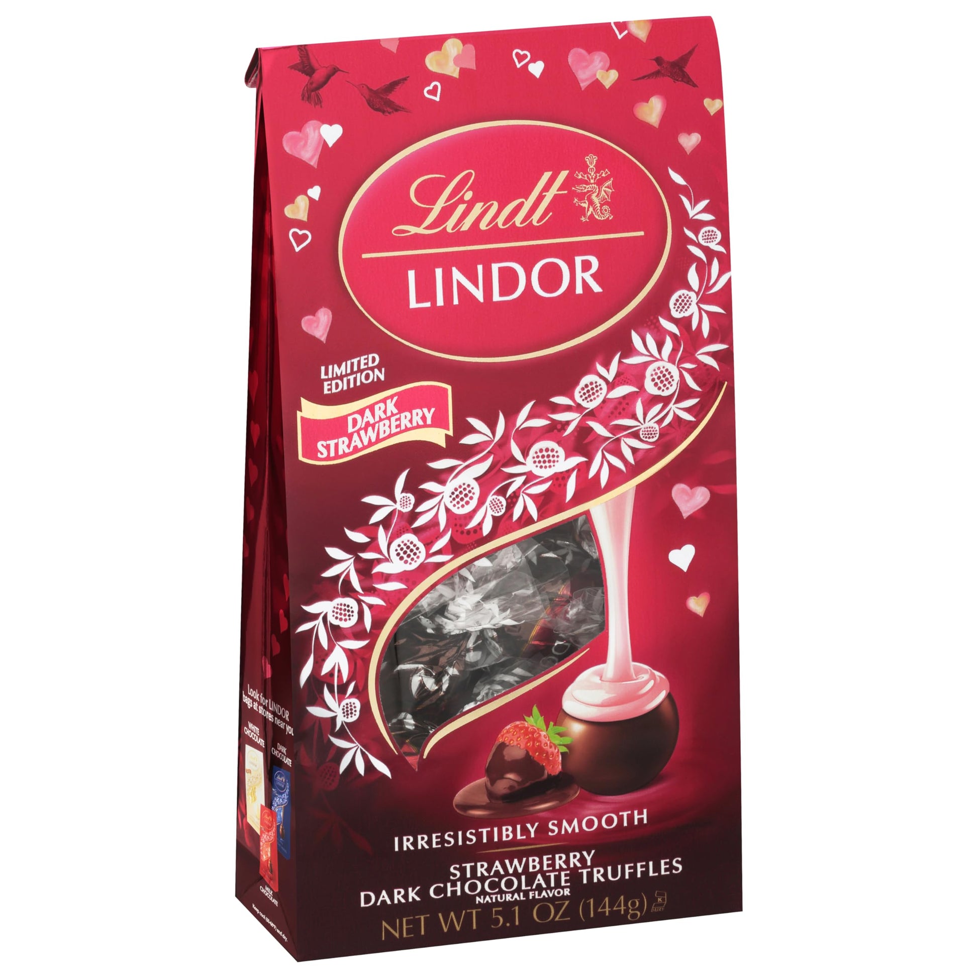 Lindt Lindor Strawberry Dark Chocolate Candy Truffles  ValentineS Day Dark Chocolate With Smooth  Melting Center  5.1 Oz. Bag
