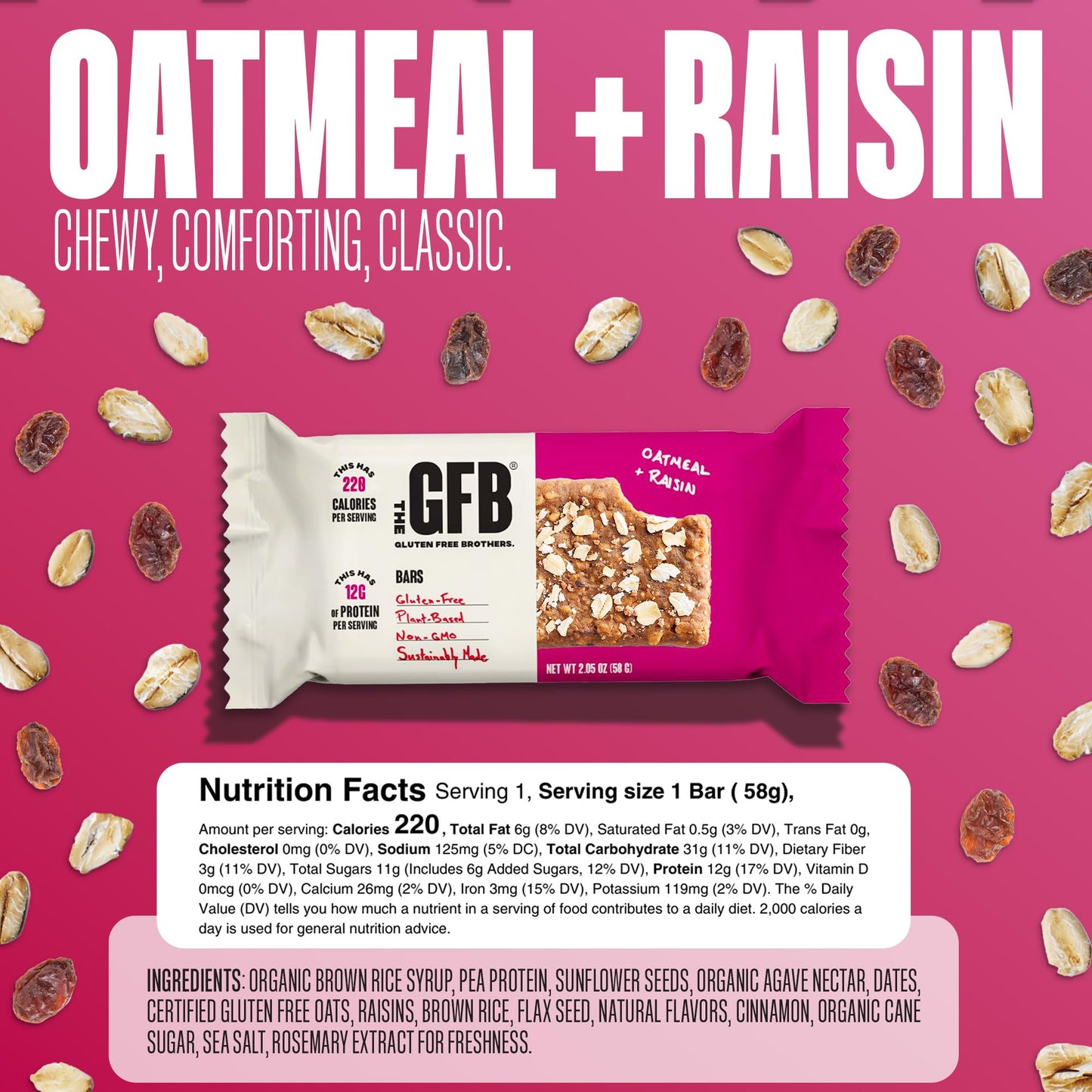 The Gfb Oatmeal Raisin Protein Bars - Gluten Free, Plant Based, Non Gmo, Sustainably Made - Ridiculously Tasty, Healthy, Vegan,