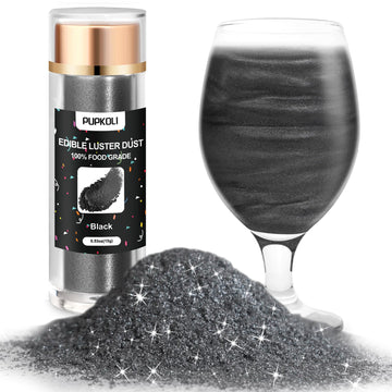 Black Edible Glitter for Cakes and Cocktails, 15g Food-Grade Black Luster Dust Edible Shimmer Powder for Drinks,Baking,Easter Eg