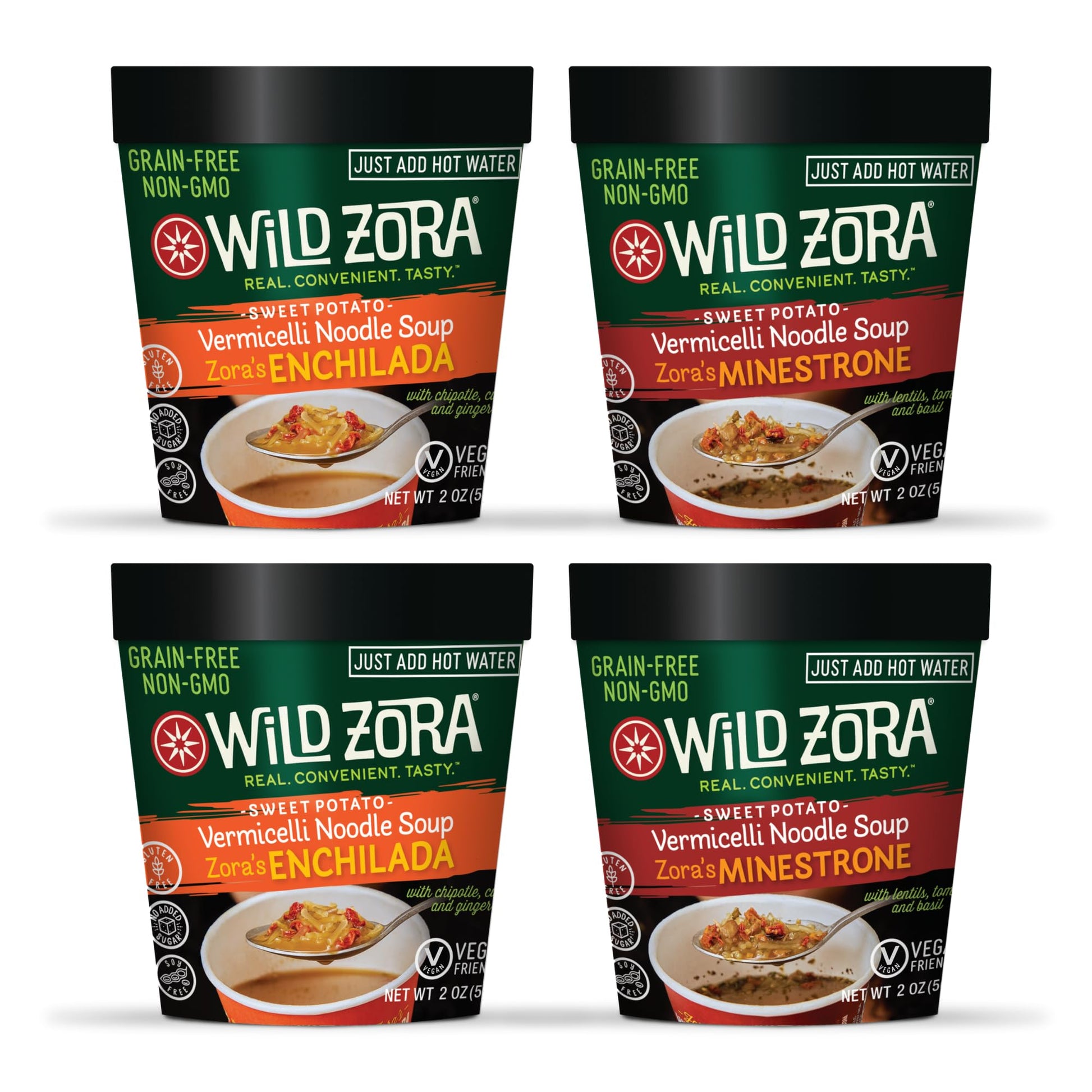 WILD ZORA Vermicelli Noodle Soup - Gluten Free Instant Snack - Vegan - 2 Ounce (Pack of 4)