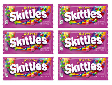 Skittles - Original, Wild Berry, Tropical, Smoothies, Sour, Brightside, All Lime - Full Size, Bite Size Candy, Individual Packs - Great For Holidays, Parties, Gifts & More ! (Wild Berry - 2.17 Ounce, 6 Count)
