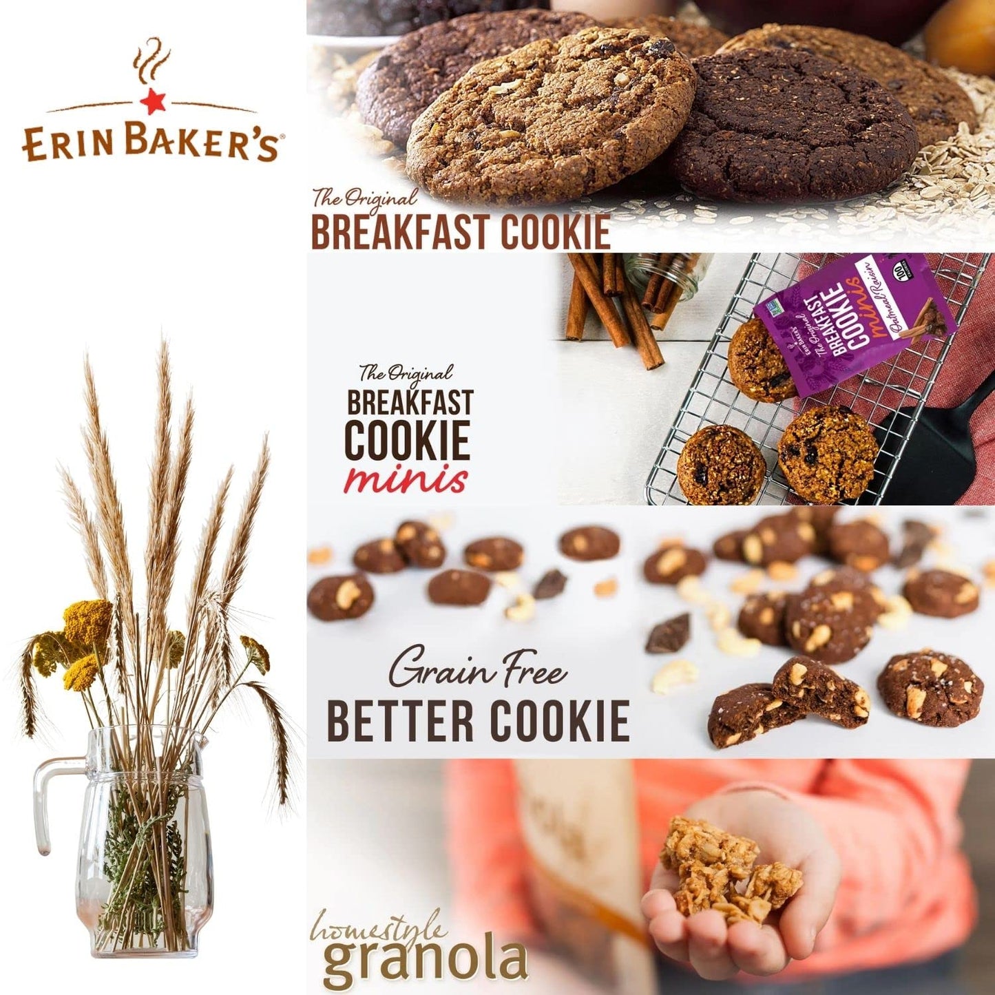 Erin Baker's Breakfast Cookies - Oatmeal Raisin, Healthy Snack, Whole Grain, Non-GMO - 3-ounce, 12-Pack - 90010