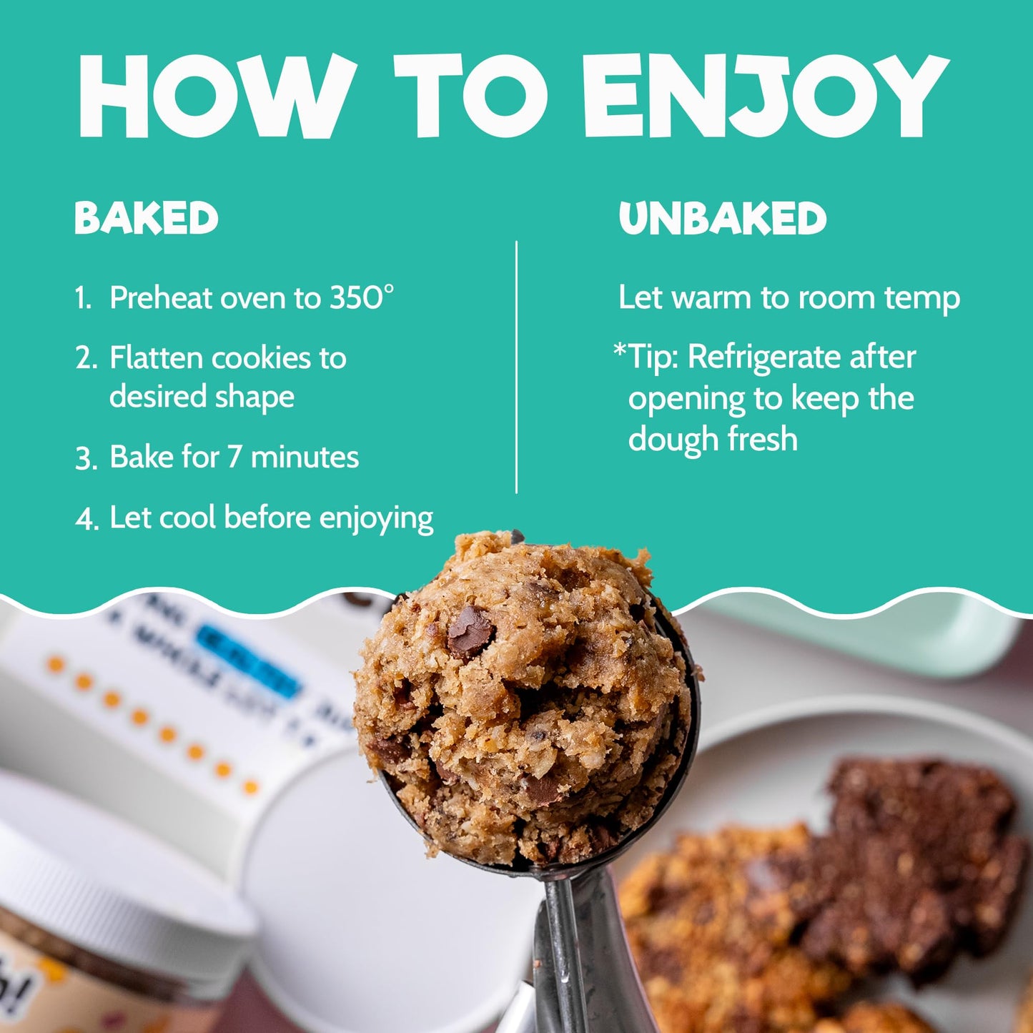 Doich Chocolate Chip Cookie Dough (3-Pack) Healthy Cookies - High Protein, Low Sugar Snack - Baked Goods Dessert - Gluten Free,