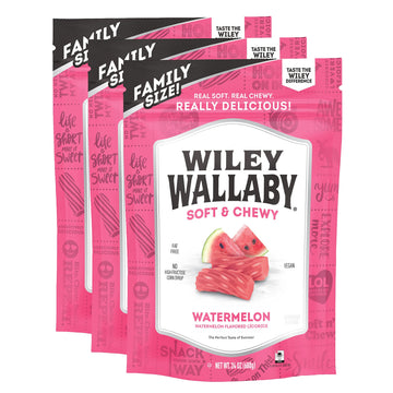 Wiley Wallaby Licorice 24 Ounce Classic Gourmet Soft & Chewy Australian Watermelon Licorice Candy Twists, 3 Pack