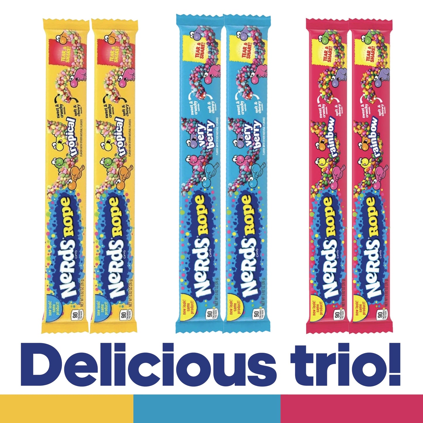 Nerds Ropes Variety Pack - Rainbow, Very Berry, Tropical Flavors - 6 Pack (2 Of Each) - Chewy & Crunchy Candy - Sweet & Tangy Tr