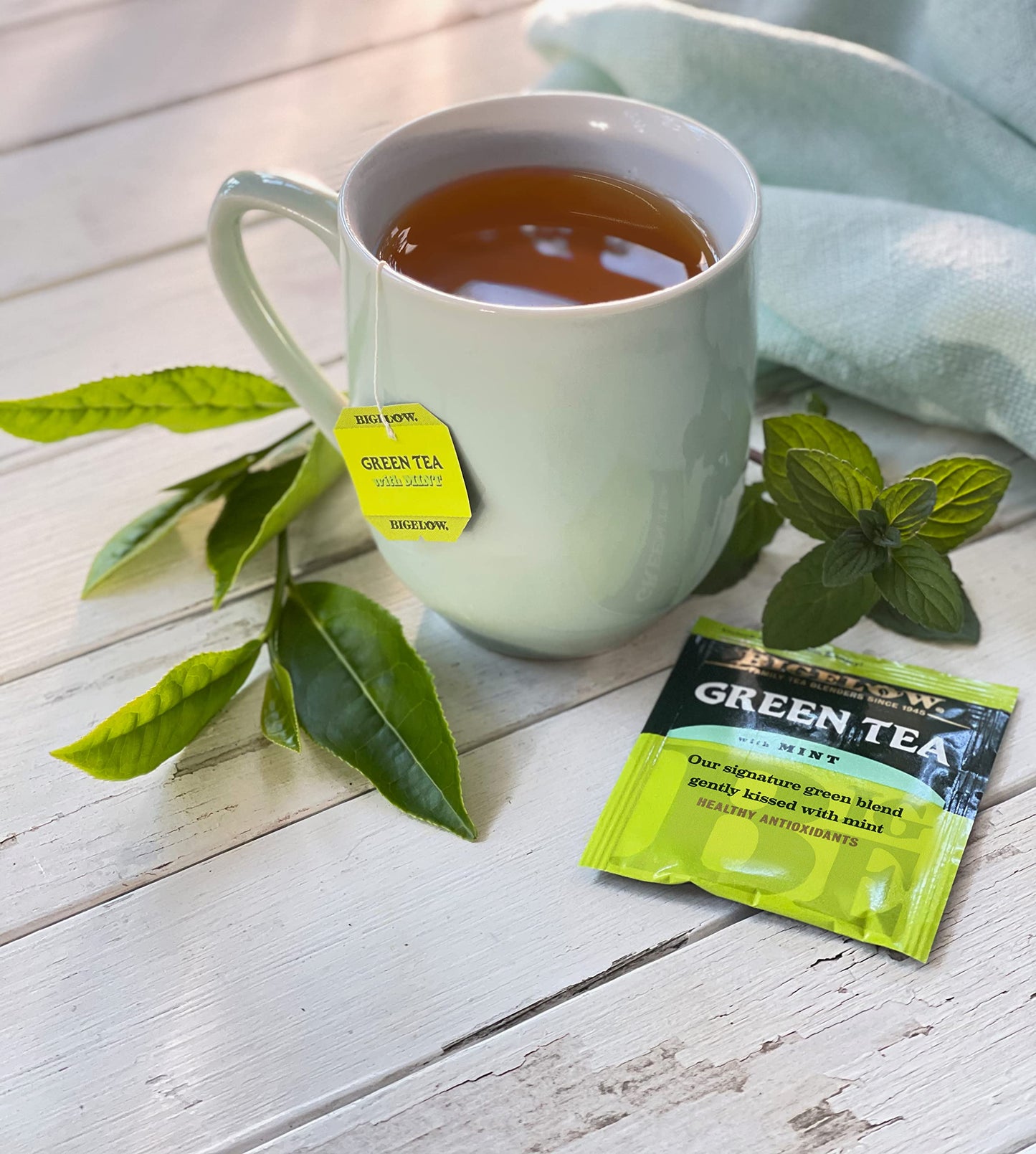 Bigelow Tea Green Tea with Mint, Caffeinated, 20 Count (Pack of 6), Model 7231000167, 120 Total Tea Bags