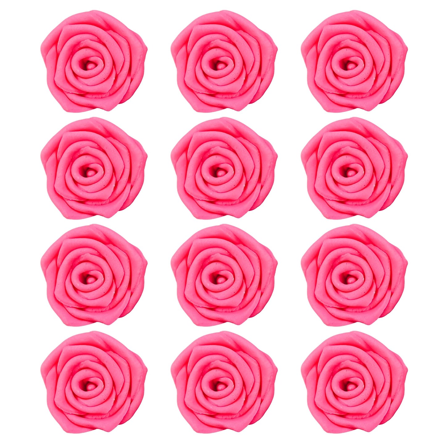 Confect Hot Pink Edible Roses - 12 Pack For Cake & Cupcake Decorating - Vegan, Gluten-Free Floral Toppers For Desserts, Nut-Free