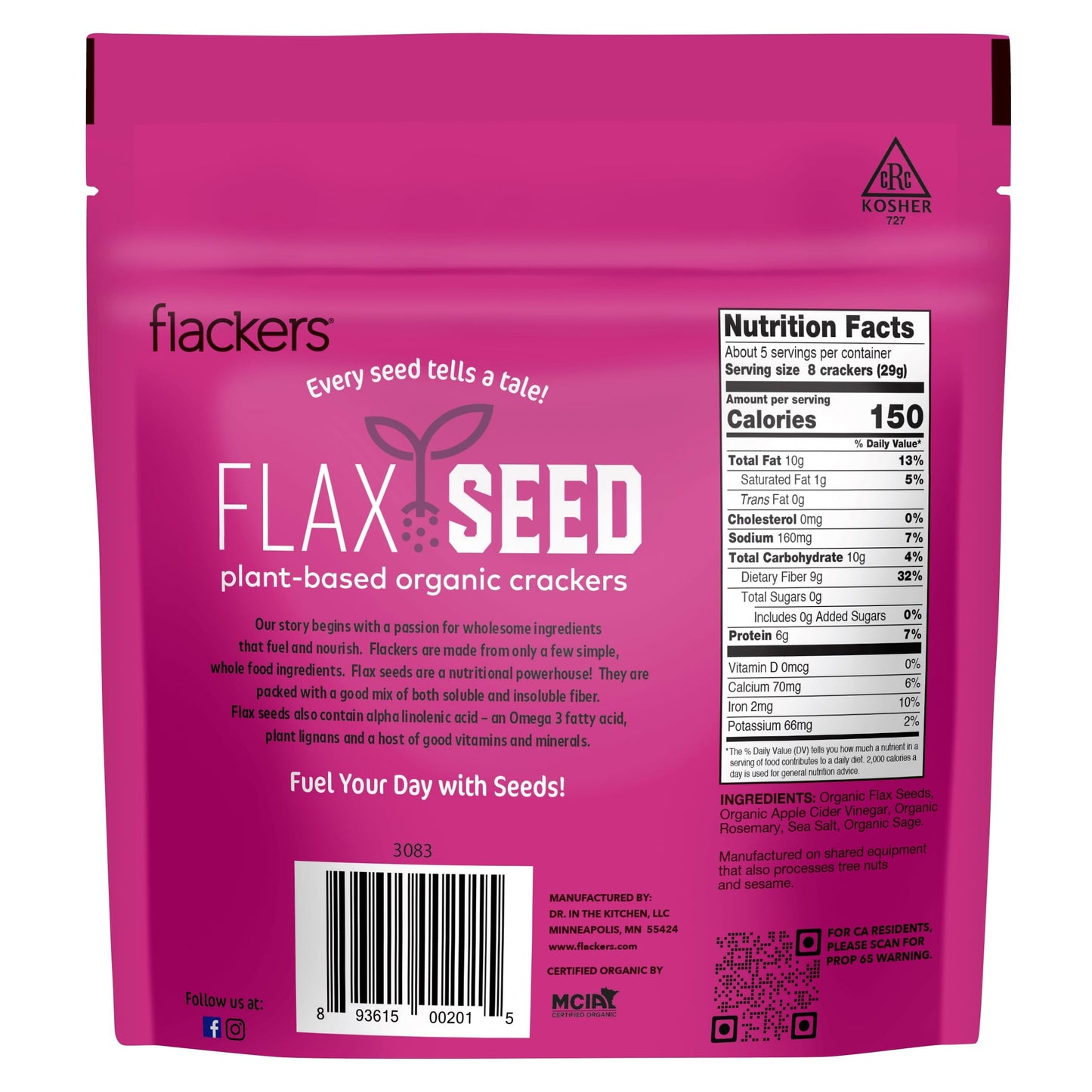 Flackers Organic Rosemary Flaxseed  ers, Gluten Free, Non GMO, Vegan, Keto, 5 Ounce
