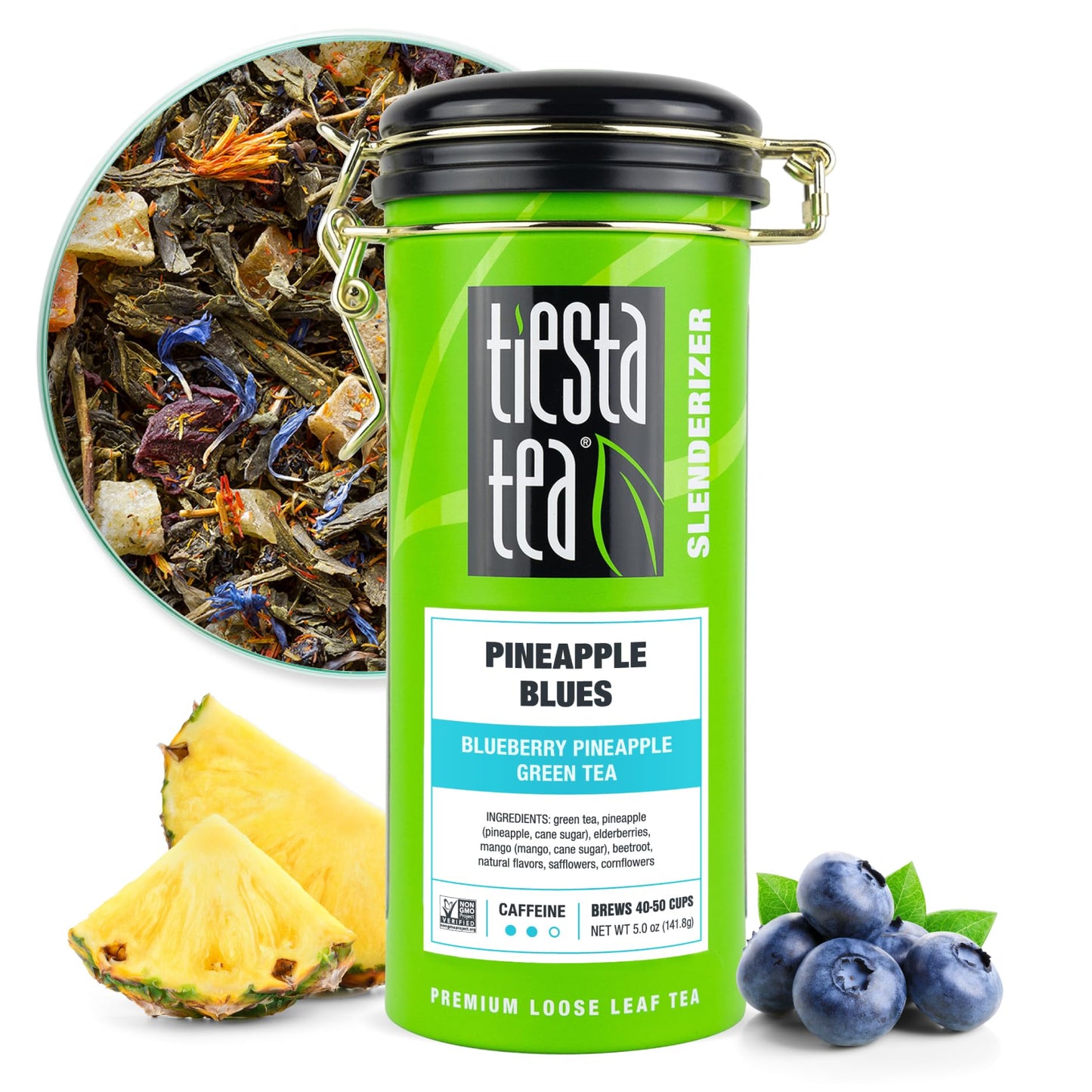 Tiesta Tea Pineapple Blues Green Tea, Loose Leaf, 5 Ounce Refillable Tin, Up to 50 Cups, Medium Caffeine