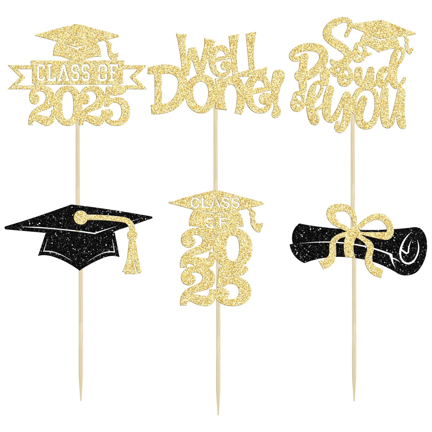 Gyufise 24Pcs Congrats Grad 2025 Cupcake Toppers Glitter 2025 Graduation Done Diploma Cupcake Picks Class Of 2025 Cupcake Decora