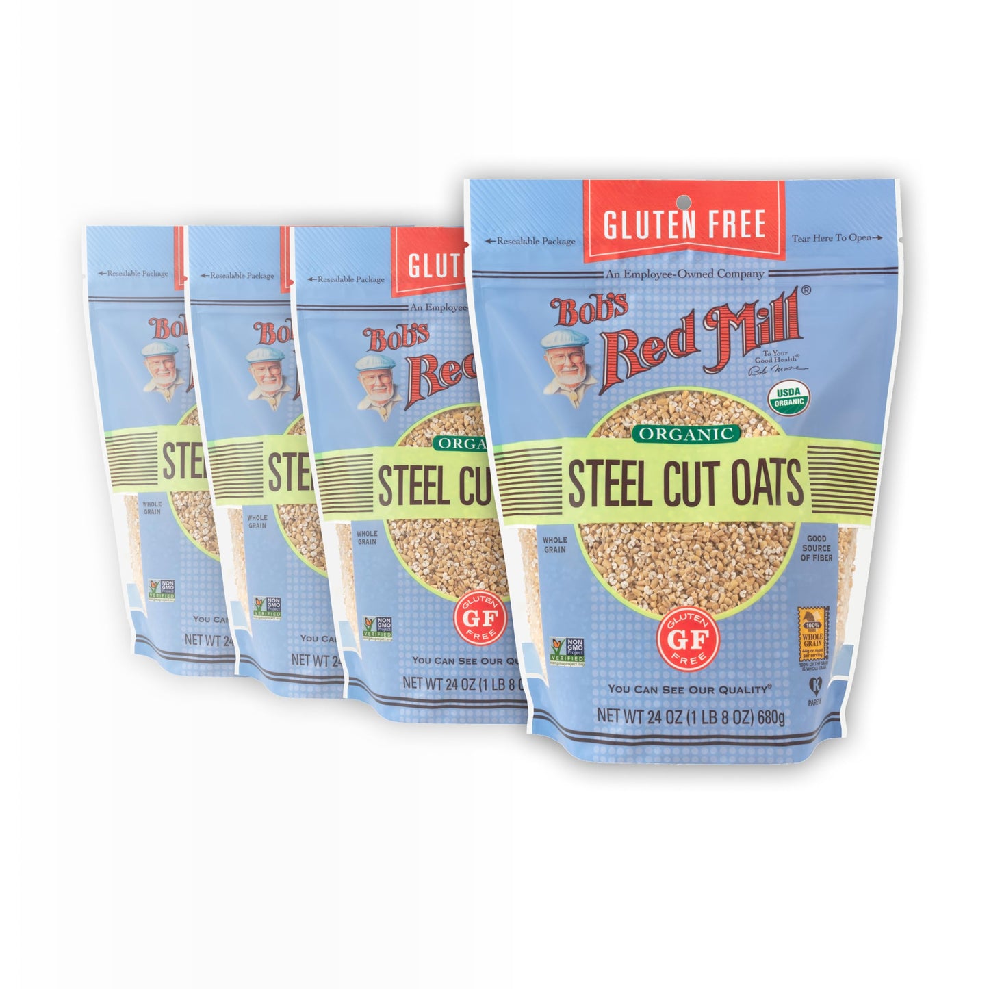 Bob s Red Mill Gluten Free Organic Steel Cut Oats, 24oz (Pack of 4) - Non GMO, Whole Grain, Vegan, Kosher