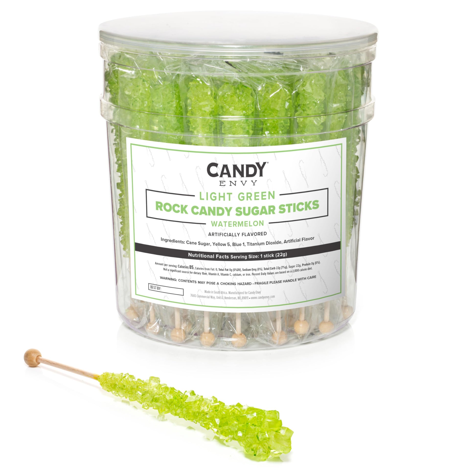 Light Green Rock Candy Sugar Sticks - Watermelon Flavored Candy - 36 Individually Wrapped Light Green Party Favors