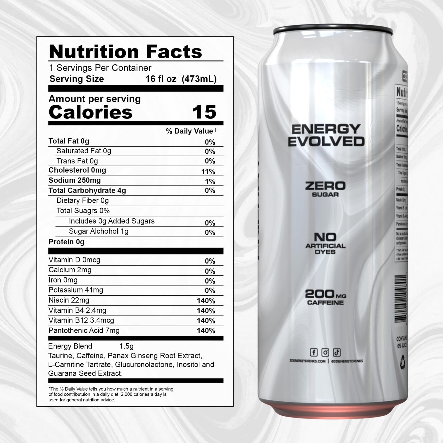 3D Energy Drink - Sugar Free  200mg Caffeine  Pre Workout  Taurine  L-Carnitine  Lightly Carbonated  16oz Cans  12 Pack - Strawberry Lemonade
