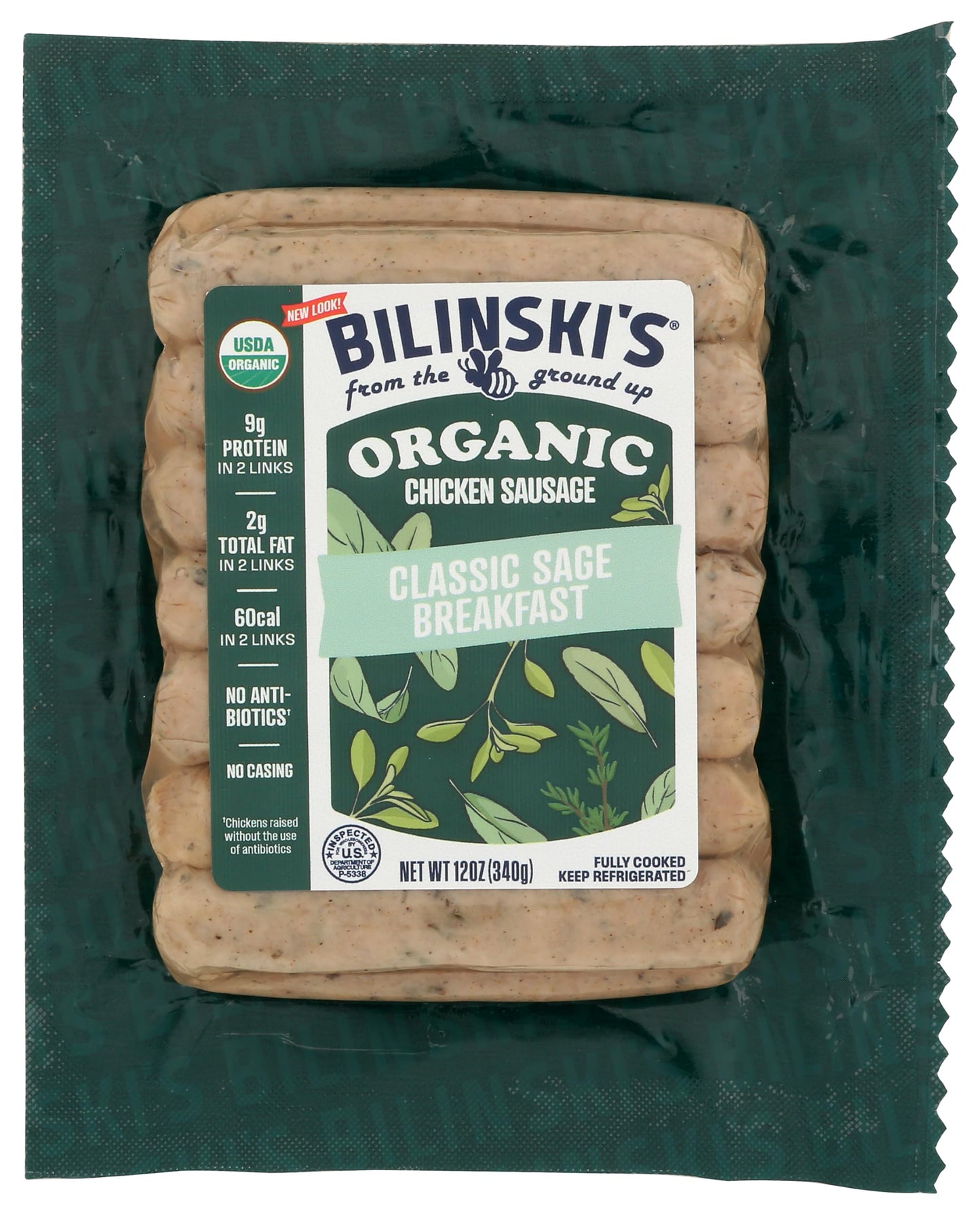 Bilinski, Organic Sage Chicken Breakfast Sausage, 12 Ounce