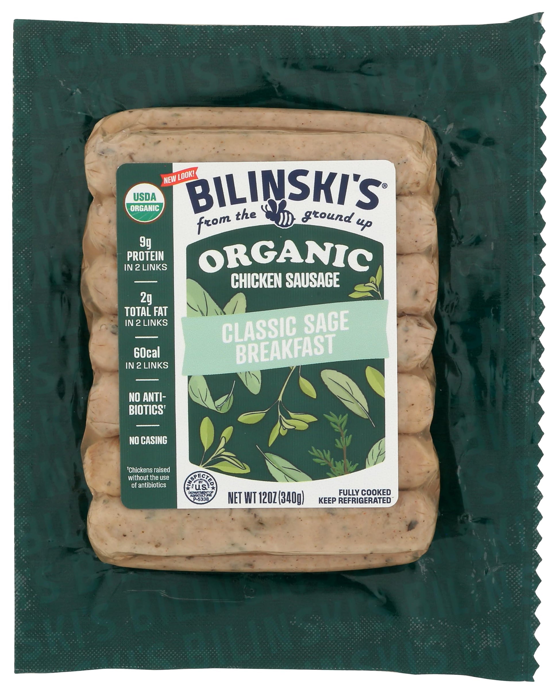 Bilinski, Organic Sage Chicken Breakfast Sausage, 12 Ounce