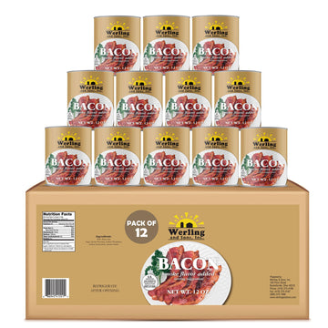 Werling Canned Bacon - Fully Cooked, Smoke Flavor, Shelf-Stable - Pack of 12
