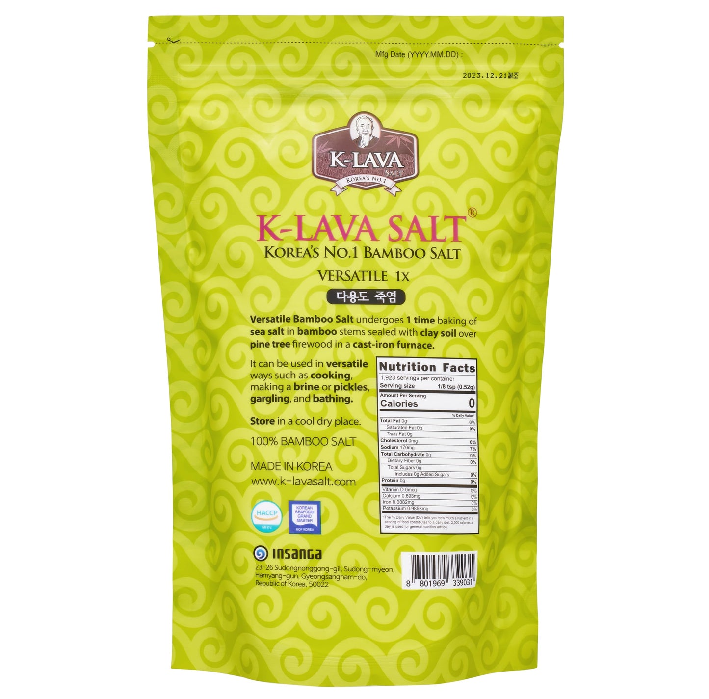 K-LAVA SALT-Koreas No.1 Bamboo Salt-Versatile 1x, Powder, 35.27 Ounce, VERY FINE Powder, great for PICKLING and CANNING, also f