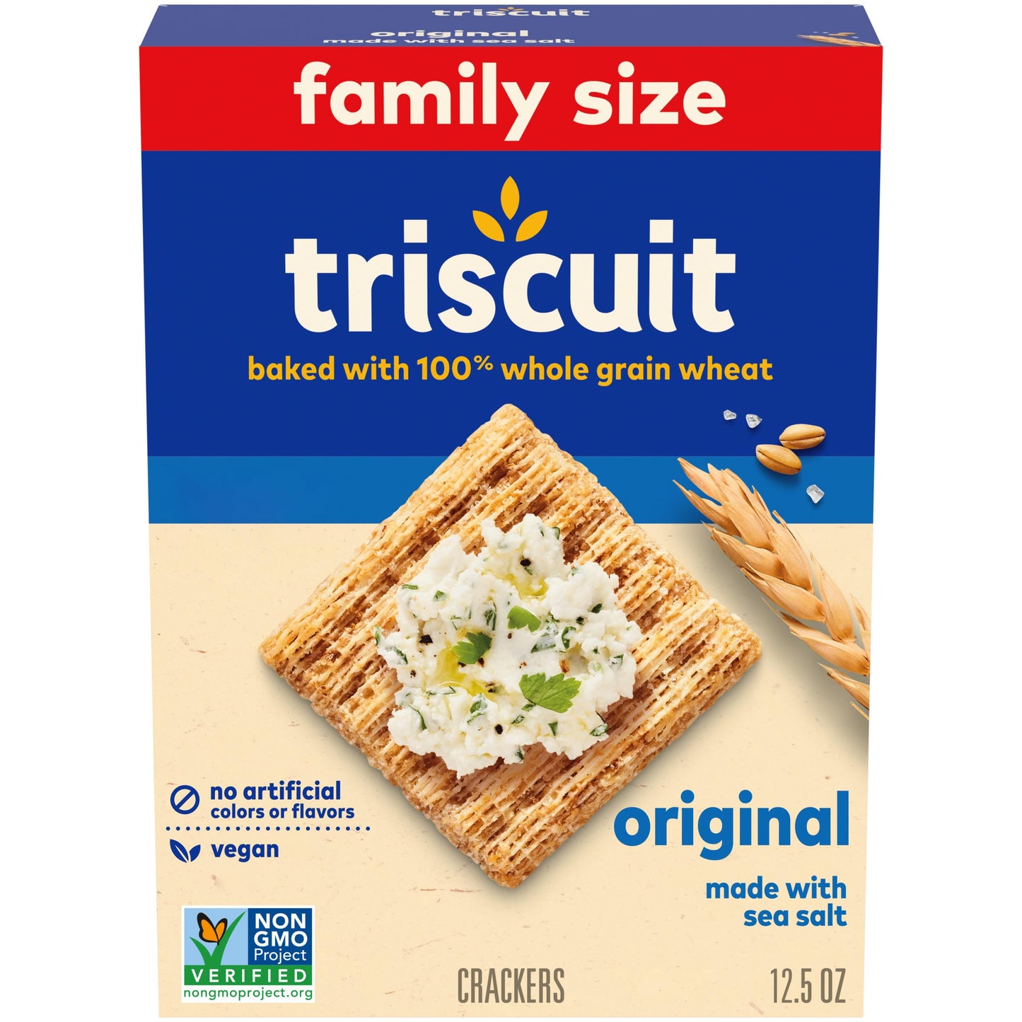 Triscuit Original Whole Grain Wheat Crackers, Vegan Crackers, Family Size, 12.5 Oz