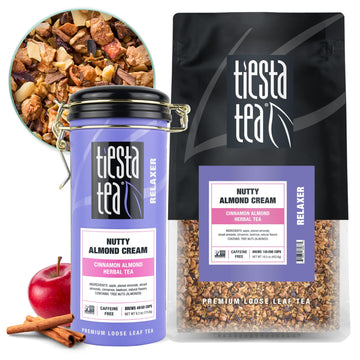 Tiesta Tea Nutty Almond Cream Herbal Tea Blend, Non-Caffeinated, 16oz Bulk Pouch & 6.2oz Refillable Tin, Model 23-032