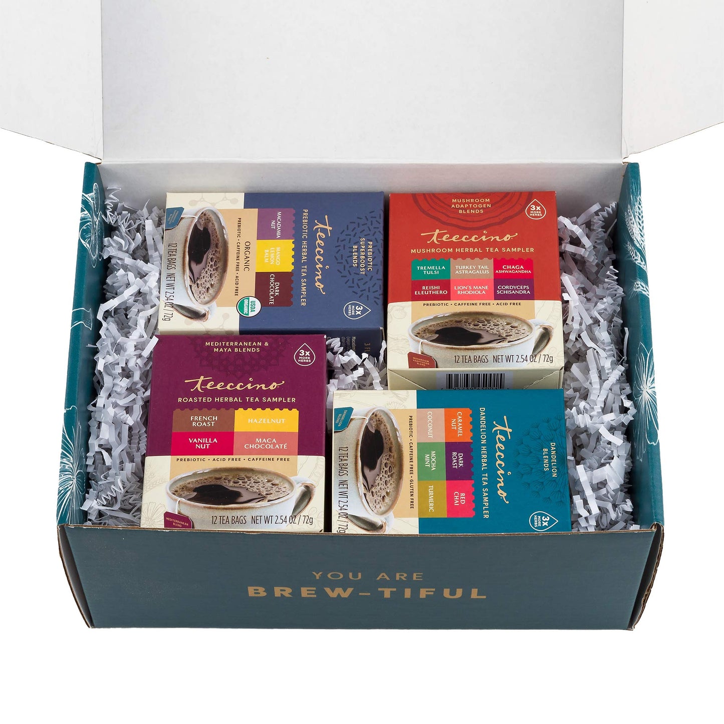 Teeccino Herbal Tea Gift Set - 48 Tea Bag Sampler Assortment - 12 Count (Pack of 4) - Caffeine Free
