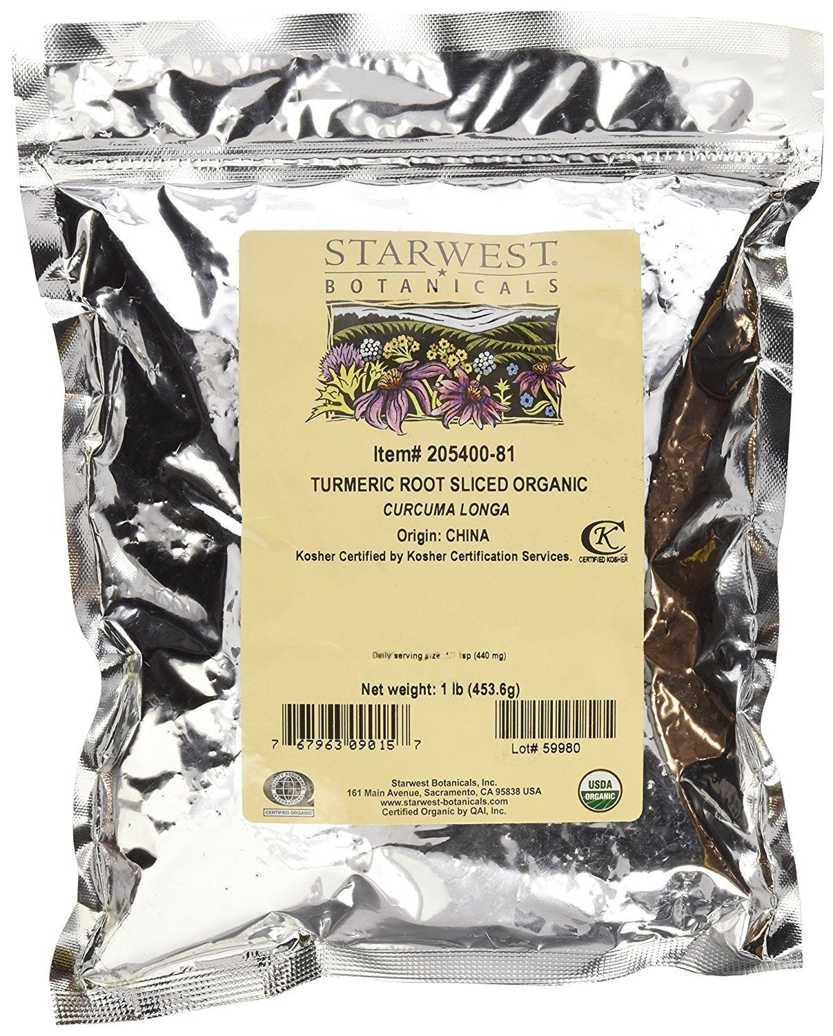 Starwest Botanicals Organic Turmeric Rhizome Sliced (Sulfite-Free), 1 Pound