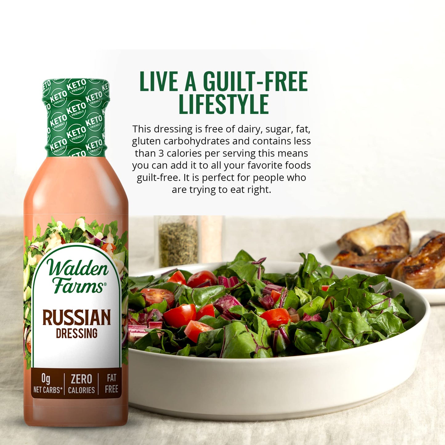 Walden Farms Russian Dressing 12 oz Bottle - Fresh and Delicious, Sugar Free 0g Net Carbs Condiment, Kosher Certified, So Tasty