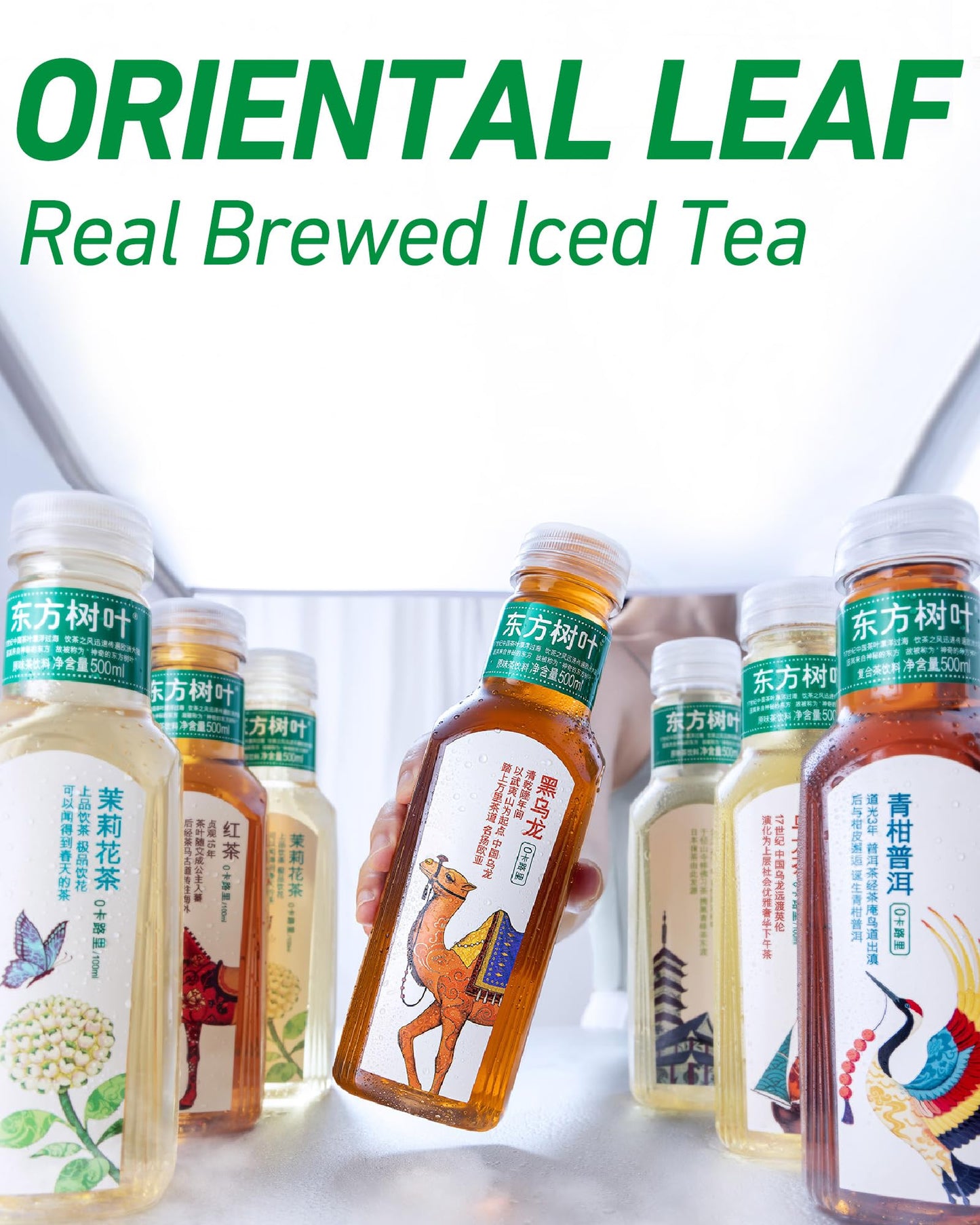 Oriental Leaf Unsweetened Iced Tea - Bottled Green Tea, 16.9 Fl Oz Bottles (Pack Of 15), Brewed Tea Drinks, Sugar Free, 0 Calori