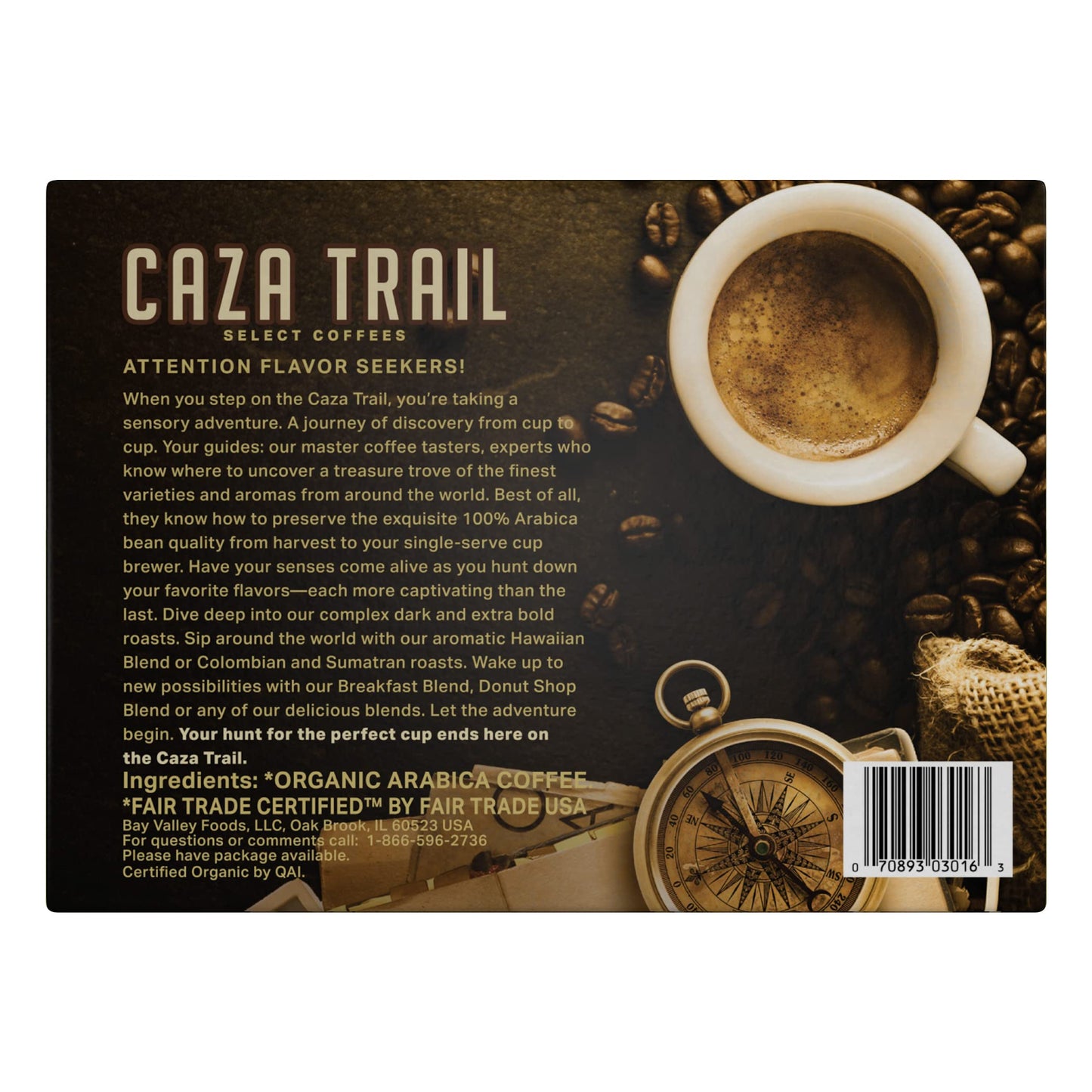 Caza Trail Coffee Organic Extra Bold Medium Roast, 100 Single Serve Cups, Model 07G75124221