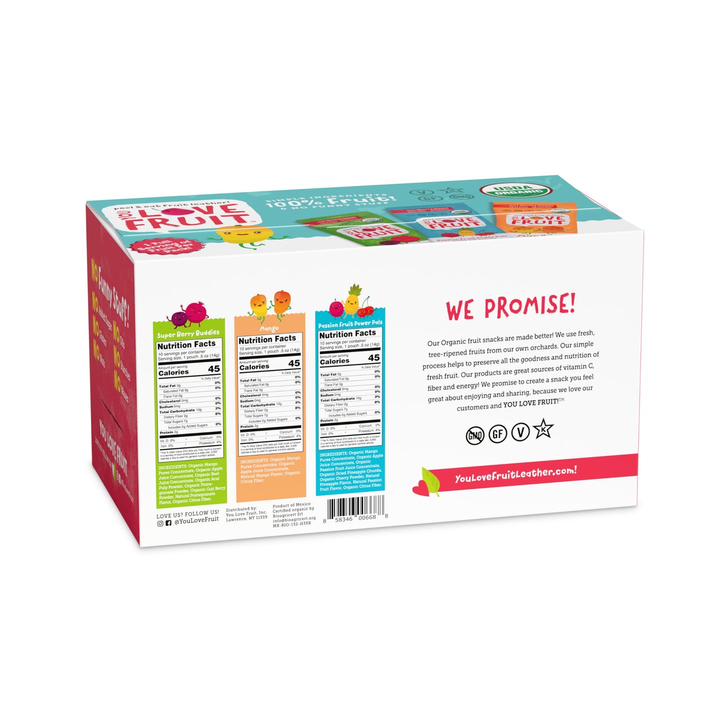 You Love Fruit Fruit Snacks Variety Pack, 30 Count, 100% Natural, Gluten-Free, Vegan, Low Carb, Healthy Snacks for Kids & Adults