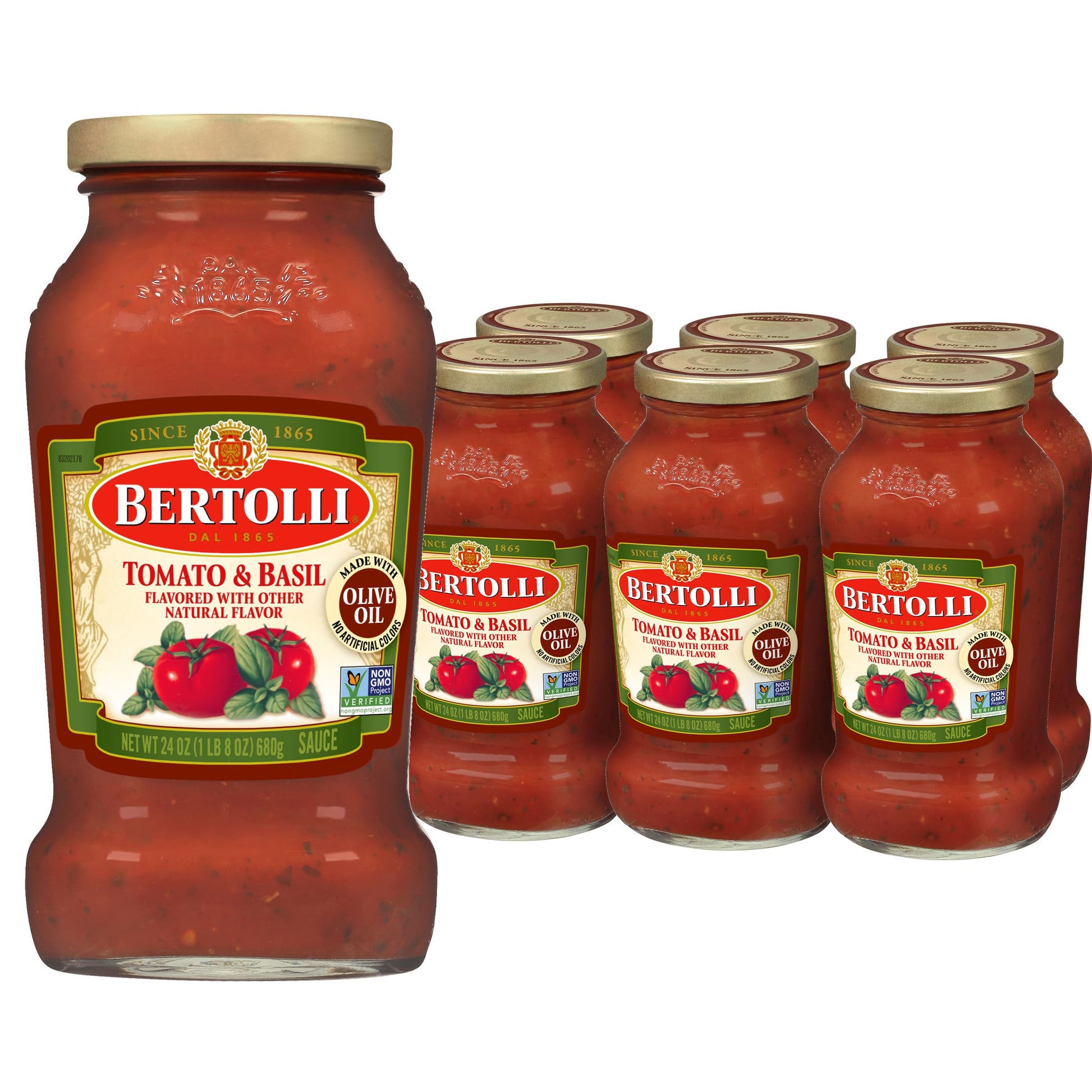 Bertolli Pasta Sauce with Tomato and Basil  Spaghetti Tomato Sauce  24 oz (Pack of 6)