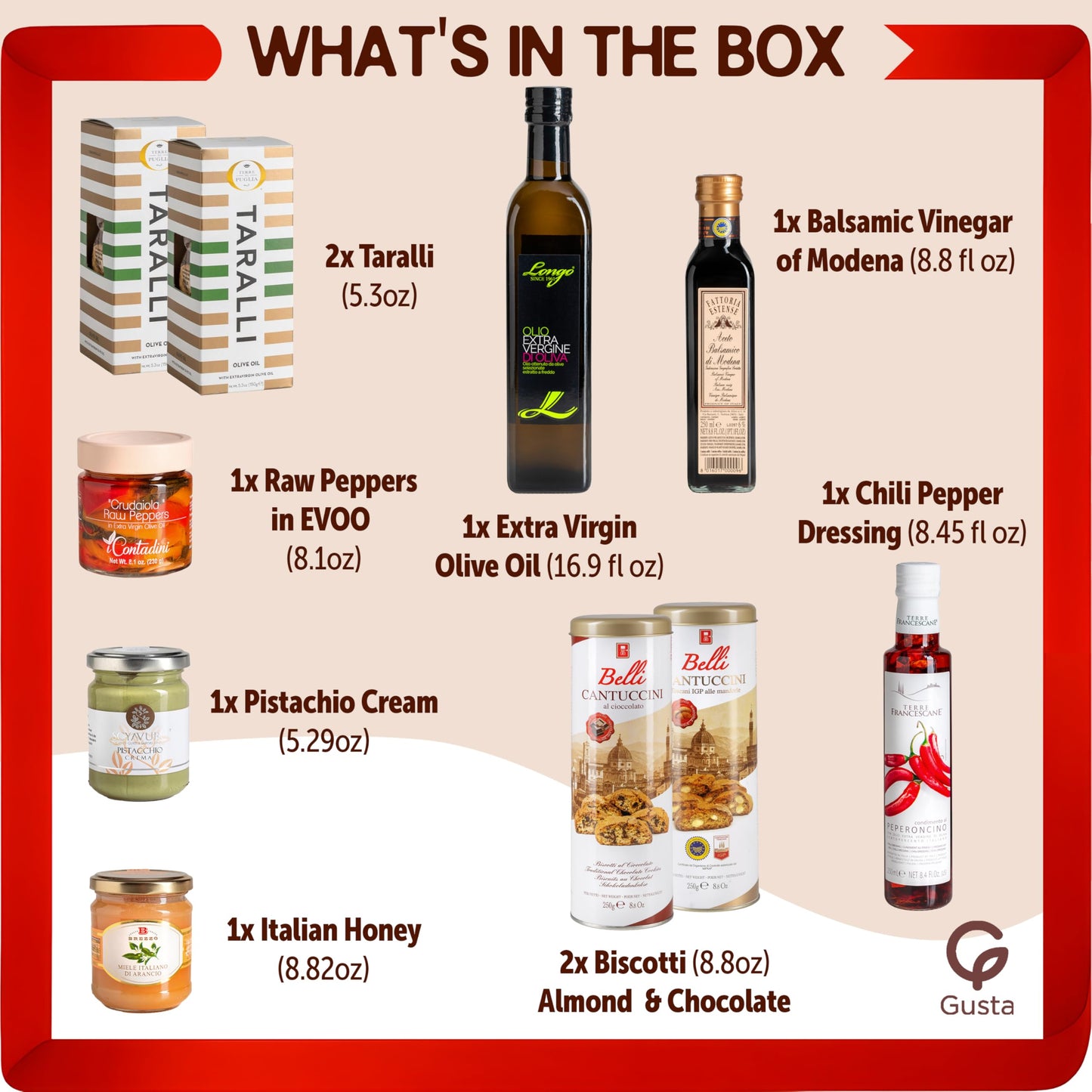 Gusta Italian Gift Basket In Deluxe Packaging - Made In Italy - Holiday Gift For Birthdays, Families, Clients, Parties, Housewar